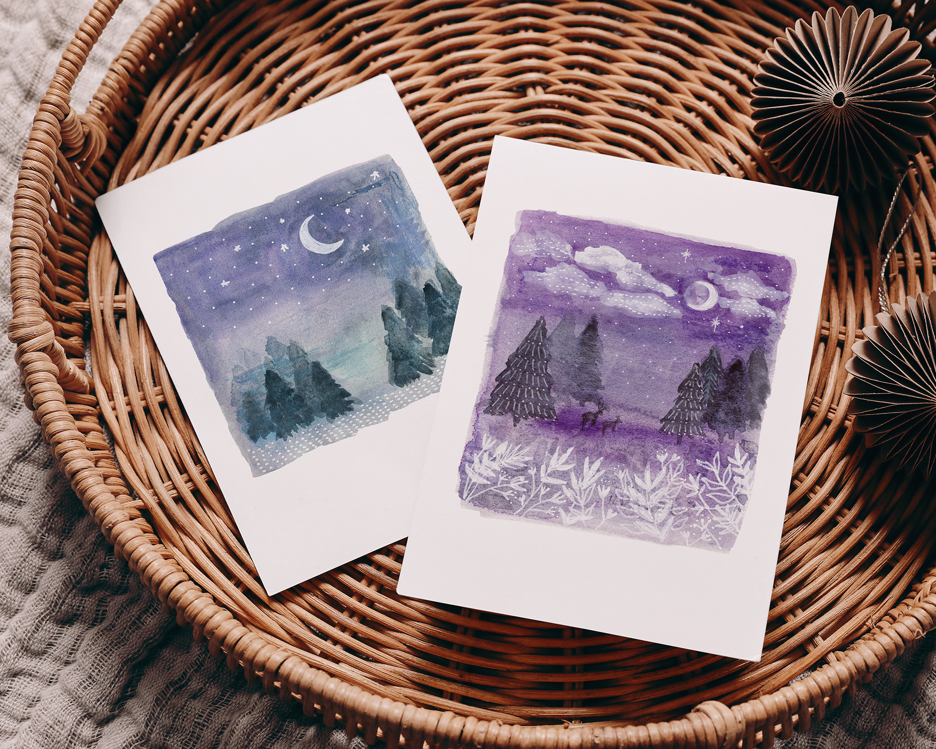 Watercolour Christmas Tree Greeting Card - Set of 2