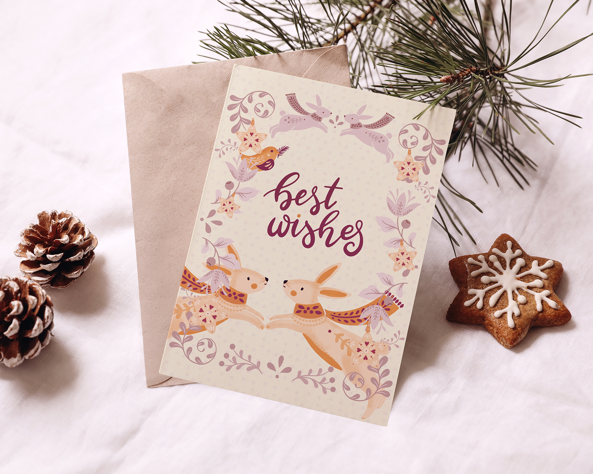 Cute Best Wishes Bunnies- Greeting Card