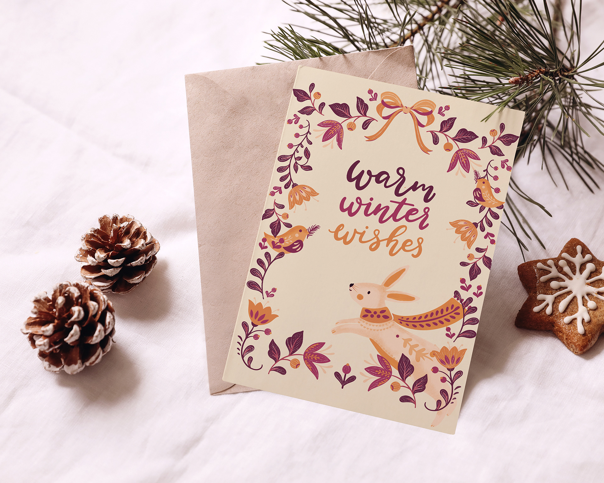 Warm Winter Wishes Bunnies- Greeting Card