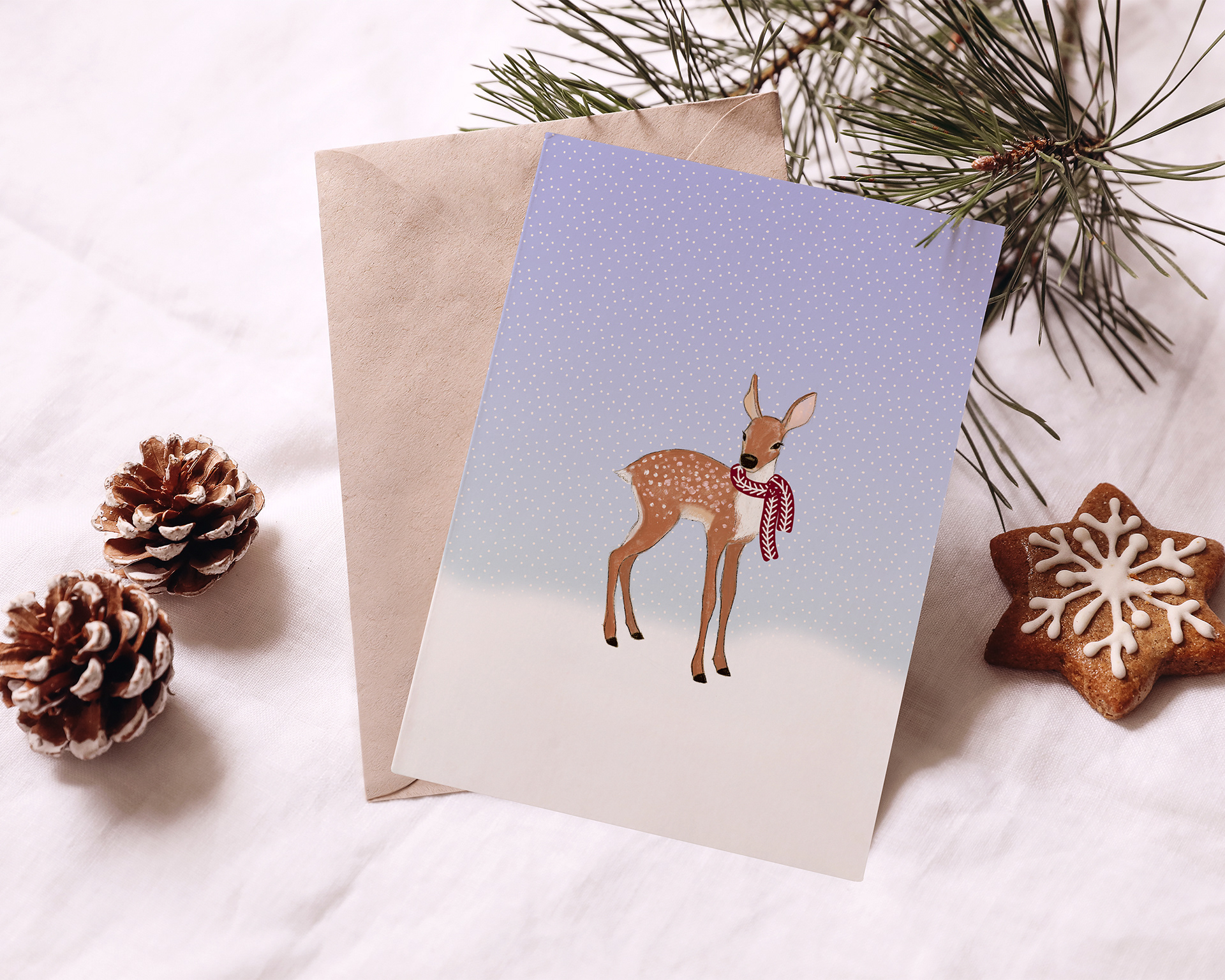 Cute Bambi Winter Greeting Card