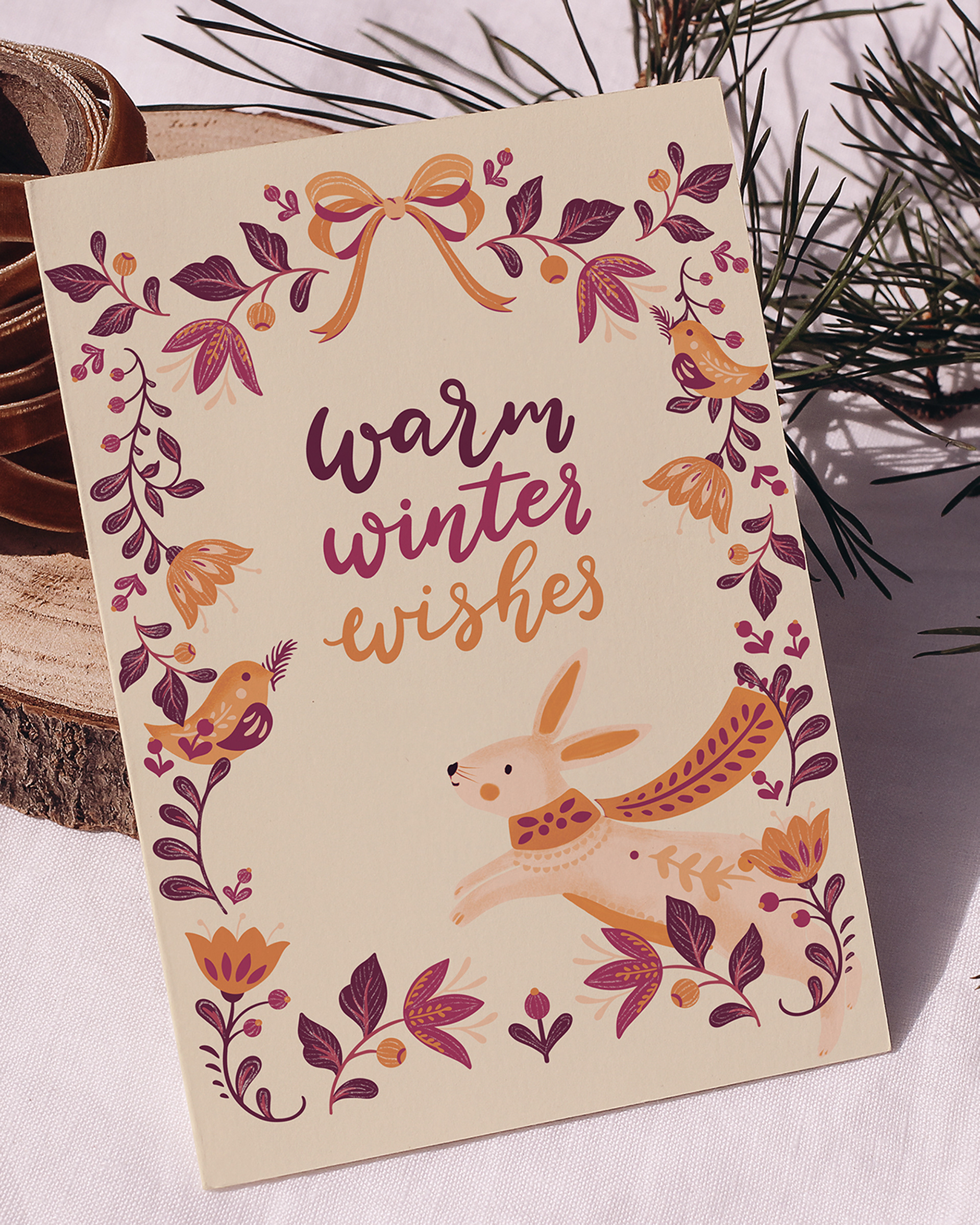 Warm Winter Wishes Bunnies - Greeting Card