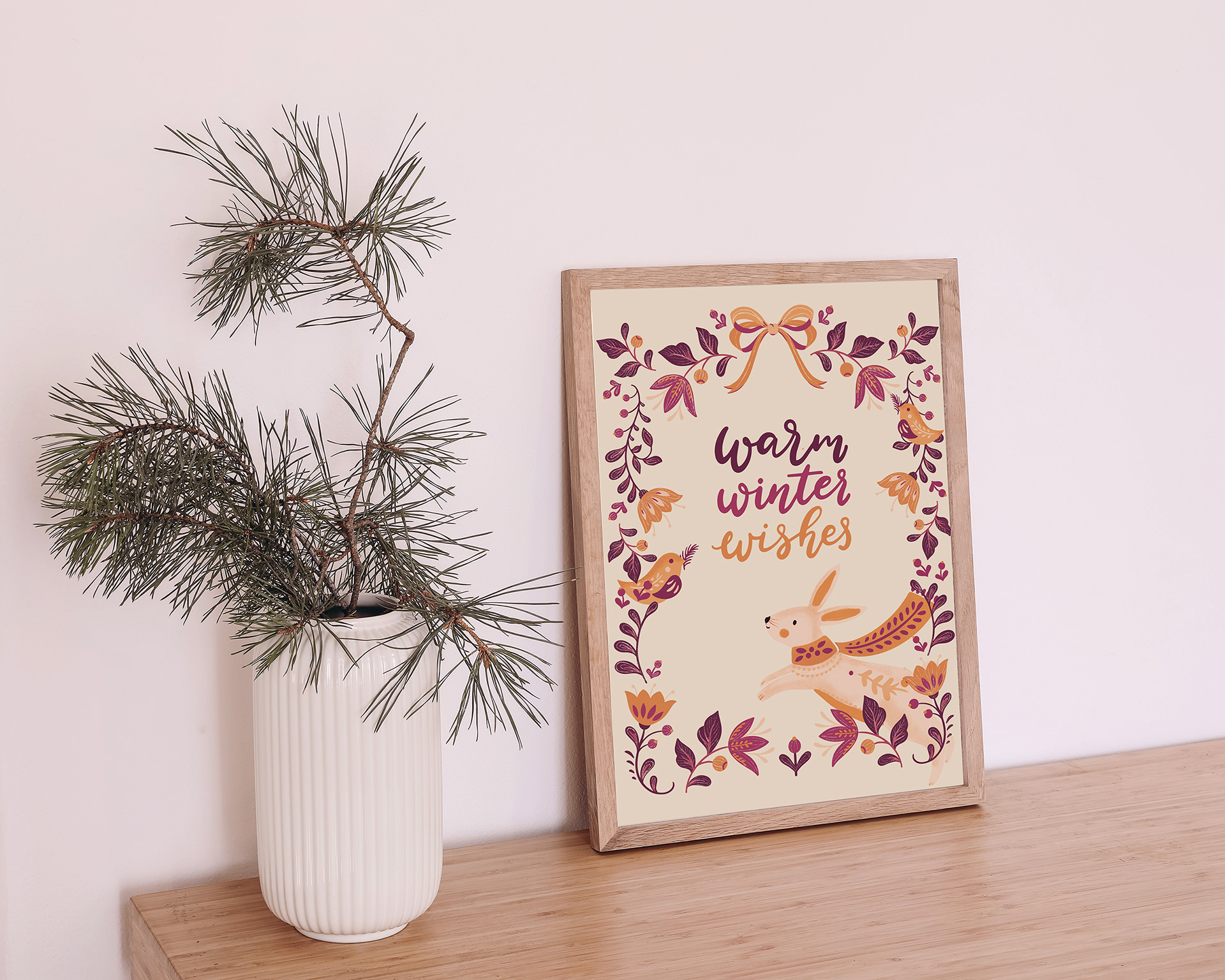 Art Print - Warm Winter Wishes Bunnies - Available in A5 and A4