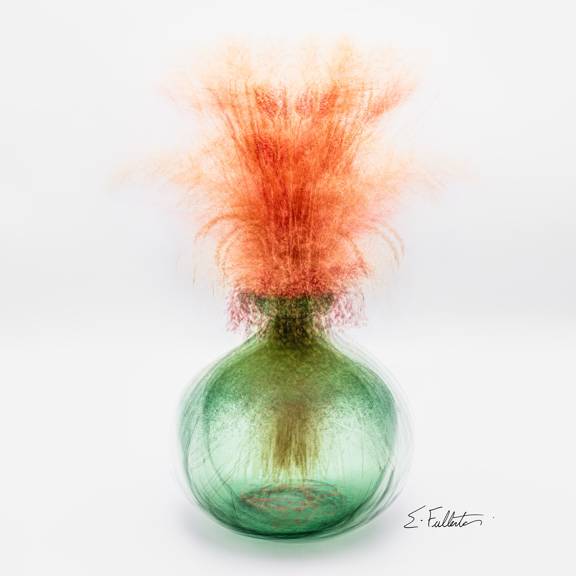 Dried Flowers in Green Vase