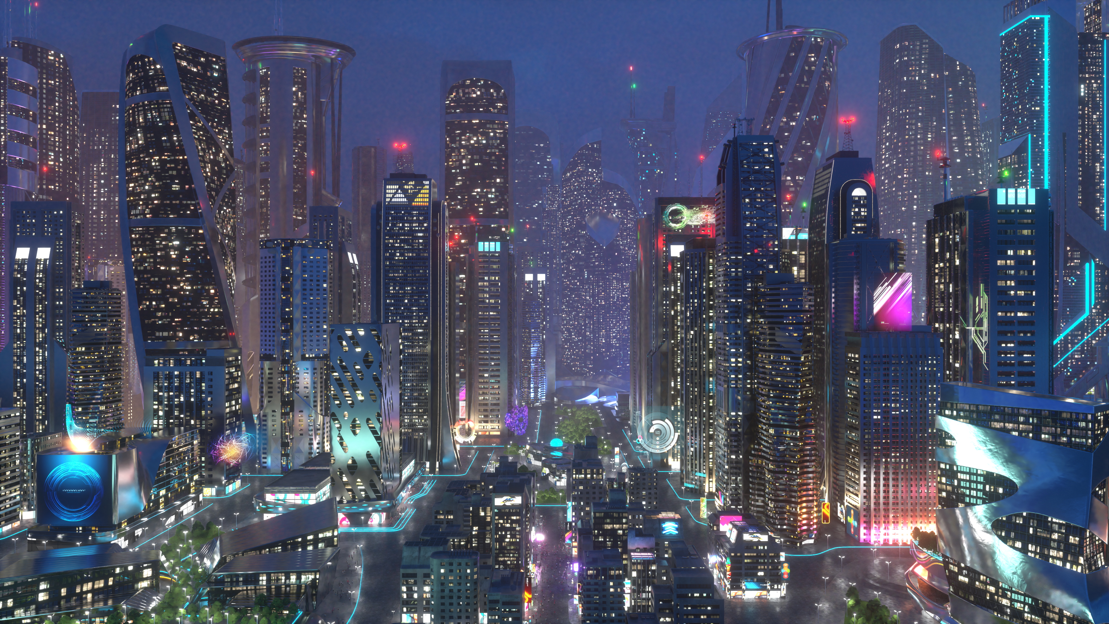 Additional holograms, lights and extra details, citizen crowds added