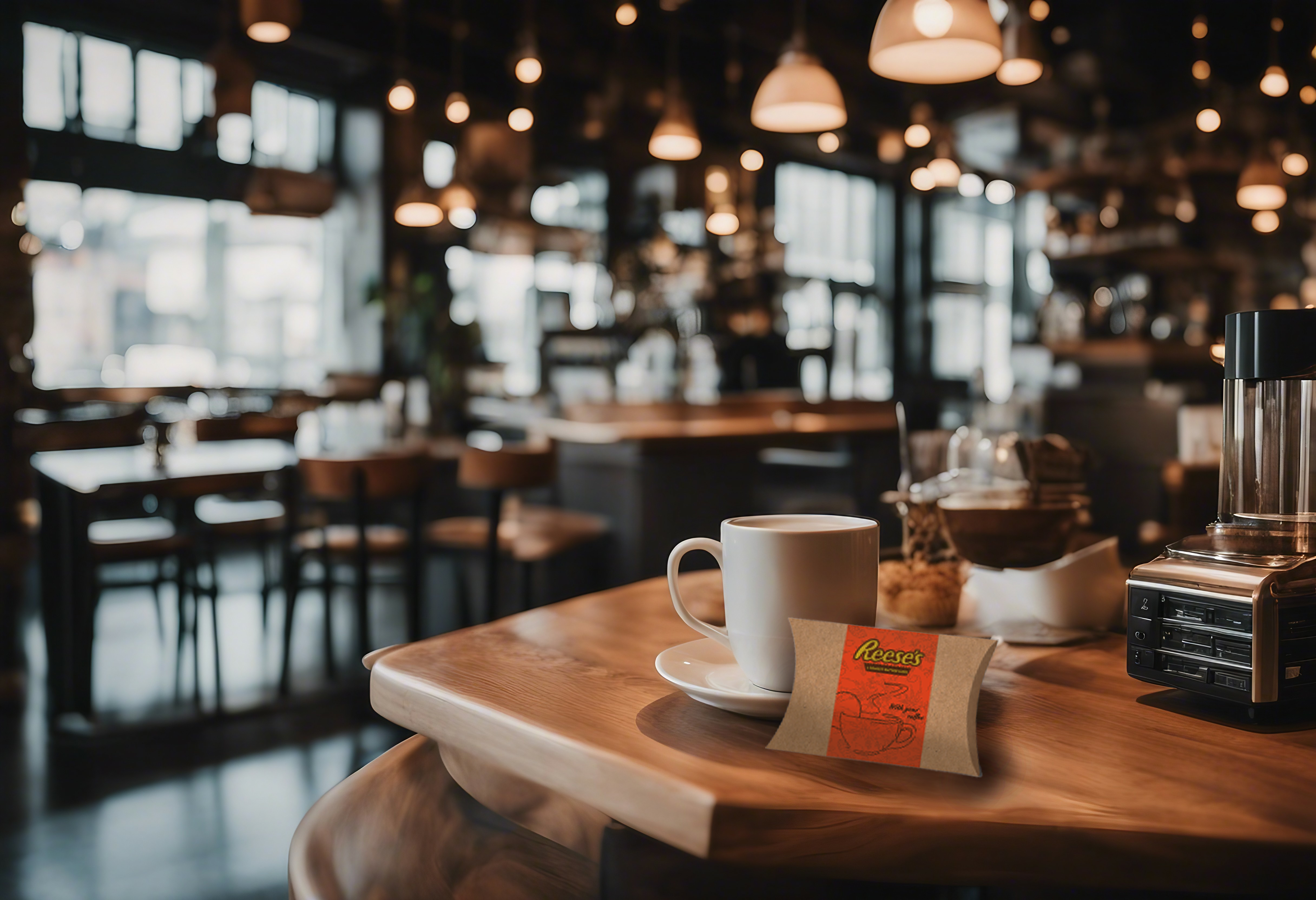 Mockup of Reese's with Your Coffee in a coffee shop.