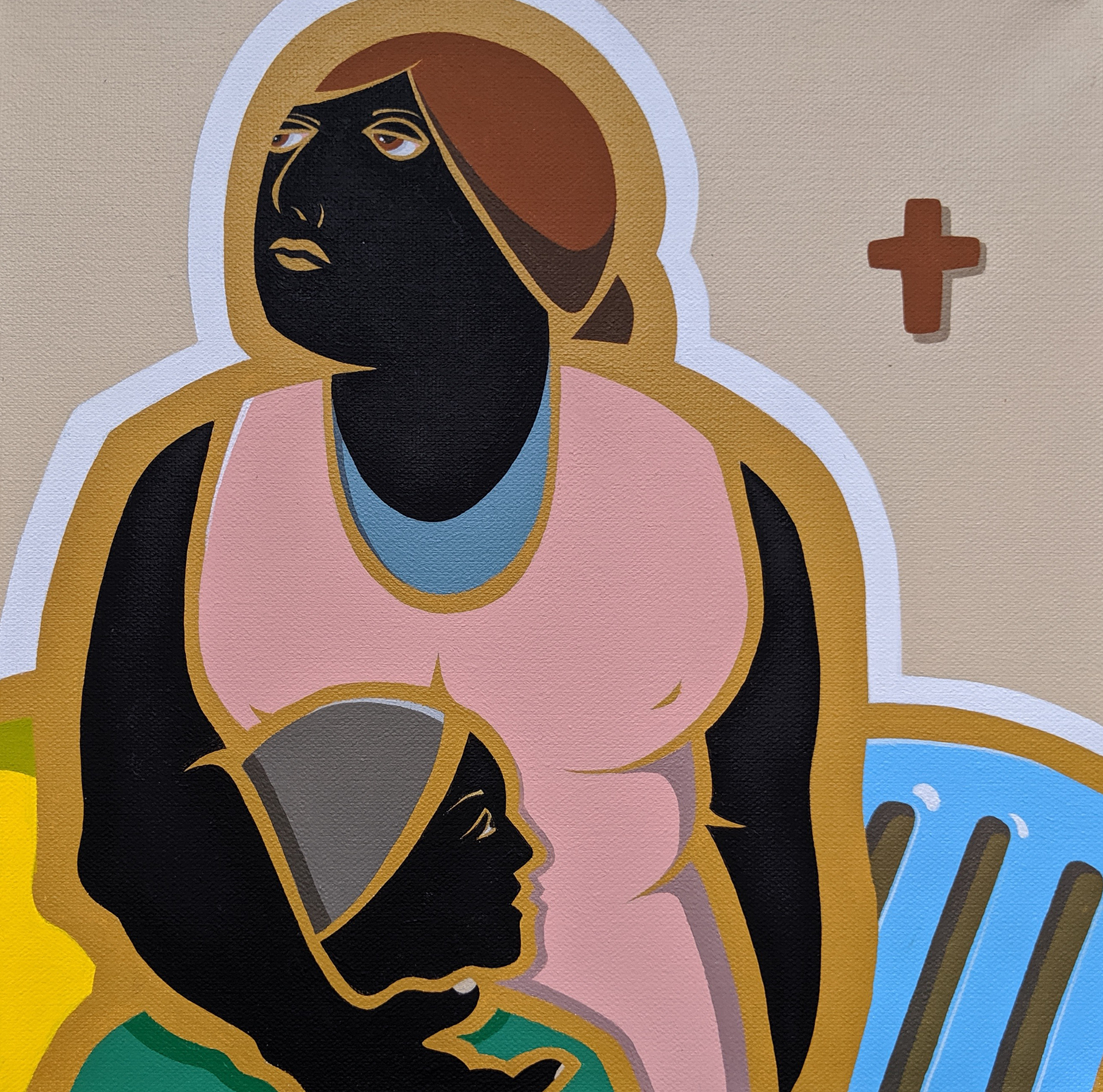 Momma's Boy, Acrylic Gouache on Canvas 12 x 12