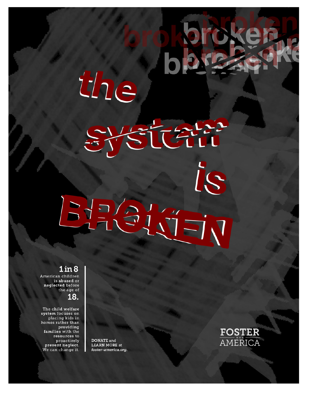 Informational awareness poster focused on the injustices of the American child welfare system.