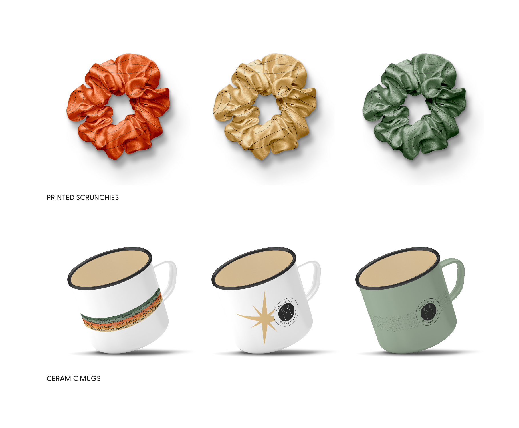 This branded merchandise provides customers with relevant and applicable items like mugs to hold their Morningstar blends while getting creative with trendier options like patterned scrunchies.