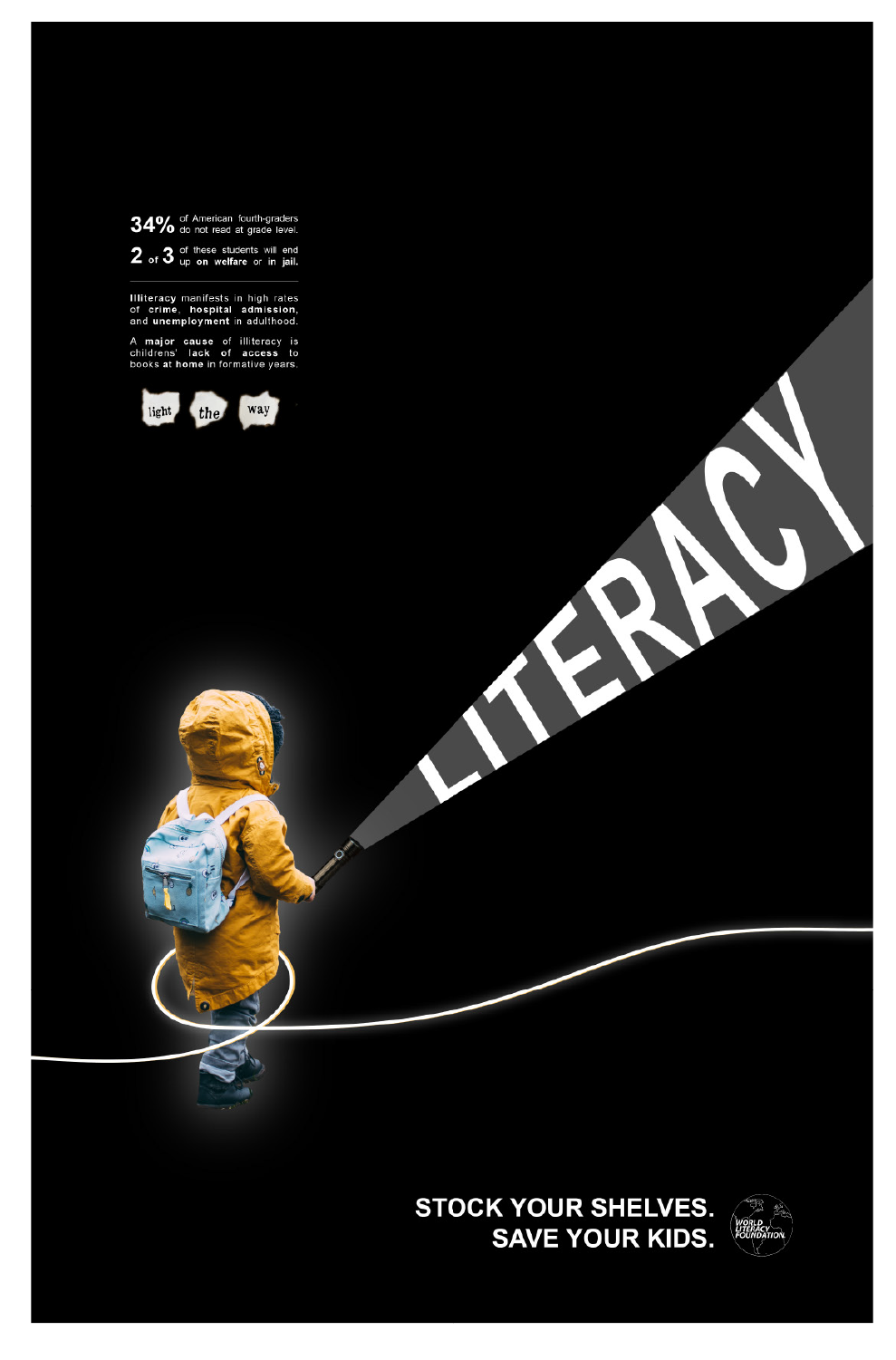 Informational awareness poster focused on the lack of literacy for young children outside the classroom.