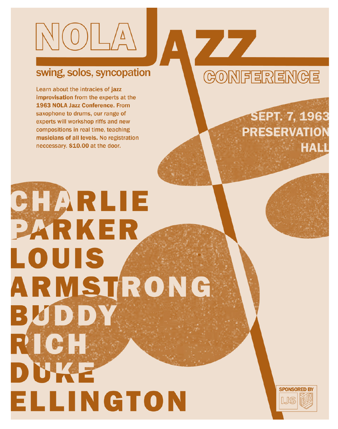 A promotional poster for a fictional jazz conference taking place in New Orleans in 1963 and featuring some of the biggest names in big band music.