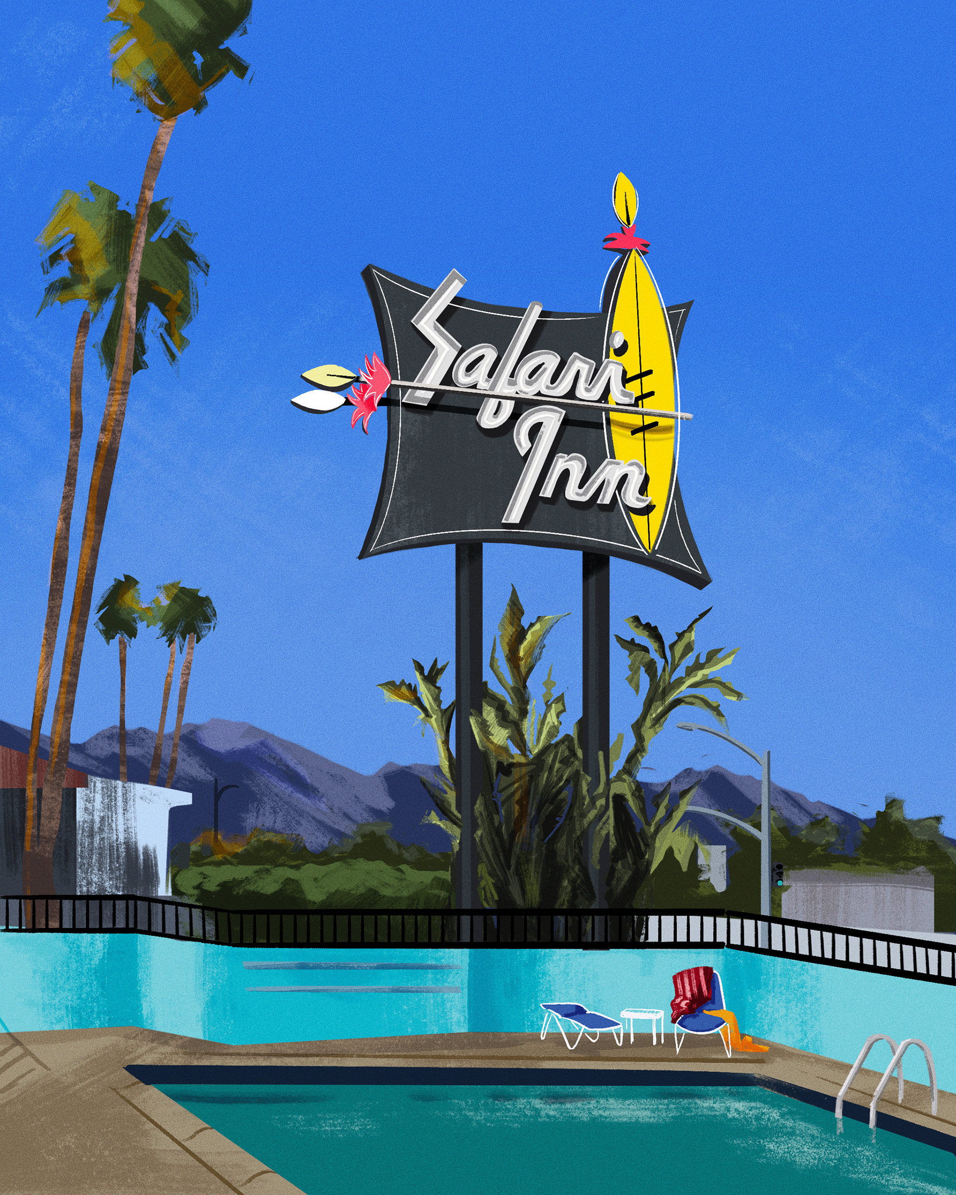 Environmental Painting of the Safari Inn, Burbank CA