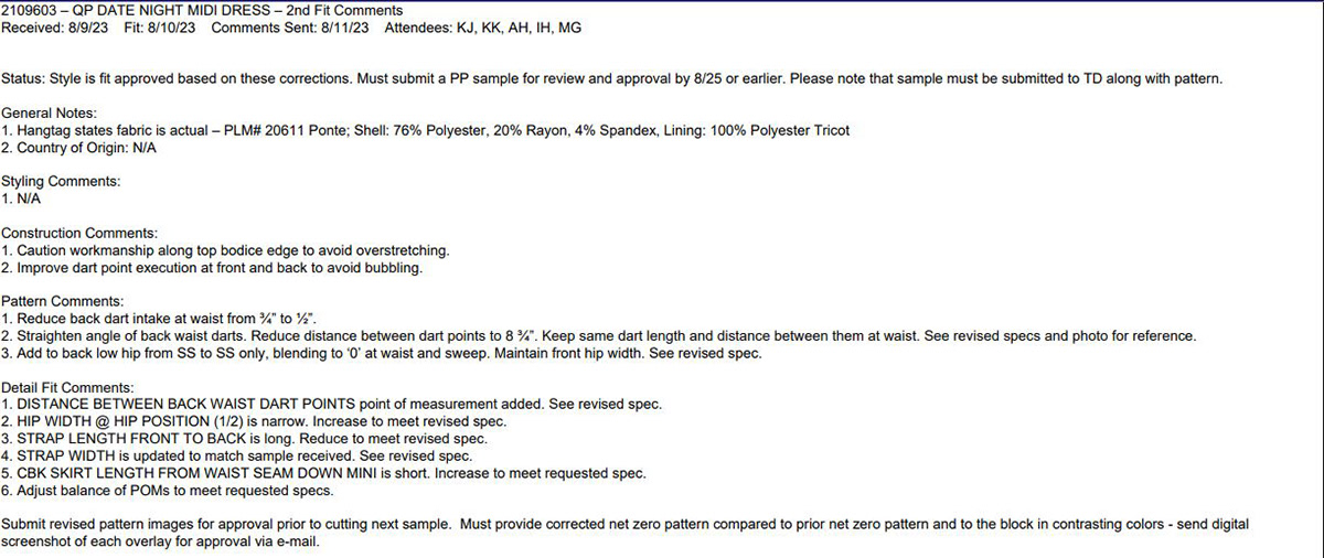 2nd Fit Sample Comments