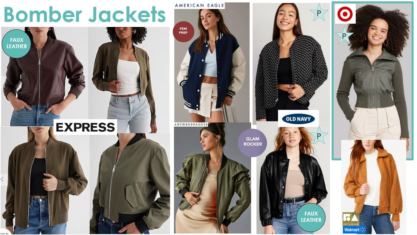 Newness in fabric: faux leather, satin, quilting, teddy, fabric mixing Newness in silhouette: cropped vs. oversized.