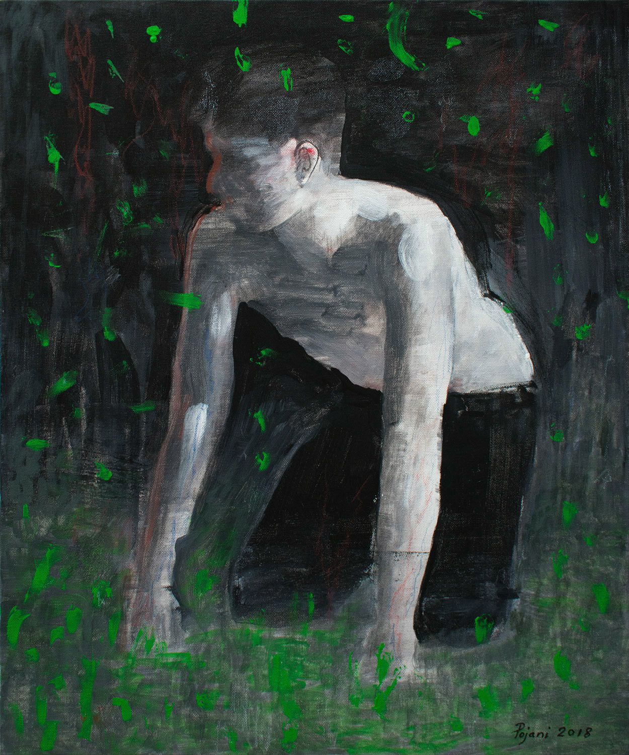 Green fireflies. 2018, acrylic on canvas, 24 x 20 x 0.8 in, (61 x 50.8 x 1.9 cm)