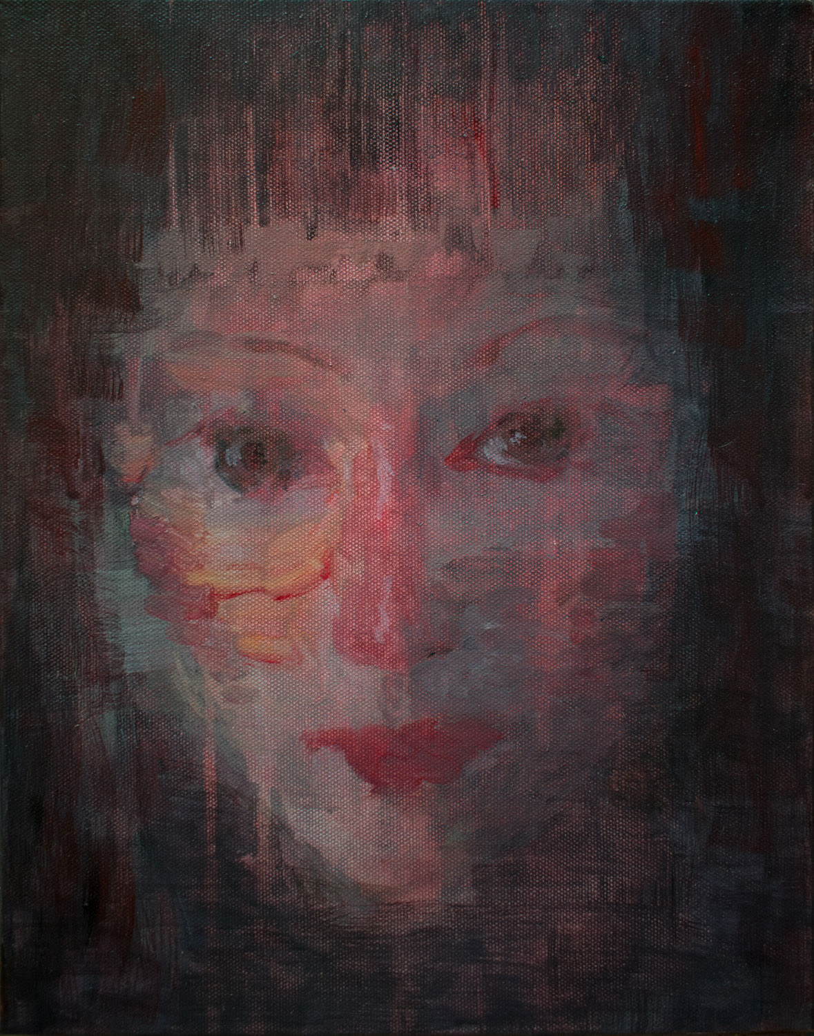 A long goodbye, 2017, acrylic on canvas, 14 x 11 x 1.4 inches, (34 x 28 x 3.5 cm)