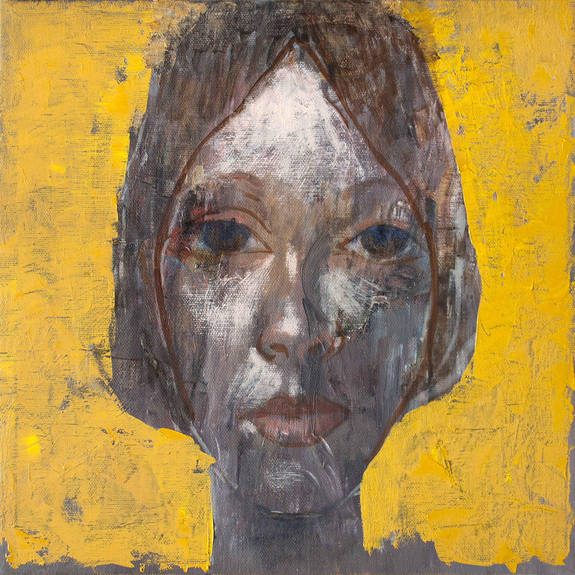 Woman on a yellow background, 2012, oil on canvas, 12 x 12 inches, (30.5 x 30.5 cm)