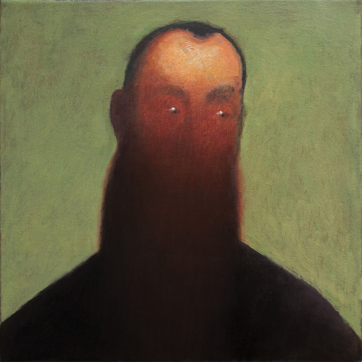 Illuminated man. 2015. Oil on canvas. 12 x 12 x 0.8 inches. Contemporary version of the "Portrait of a bearded man" by Jacopo Bassano. From the Series inspired by the Great Masters.