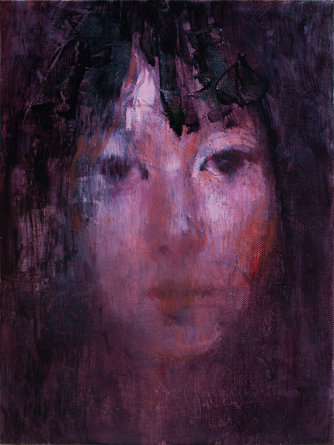 Head of a woman in black and red, 2015, oil on canvas, 12 x 9 inches, (30.5 x 22.8 cm)