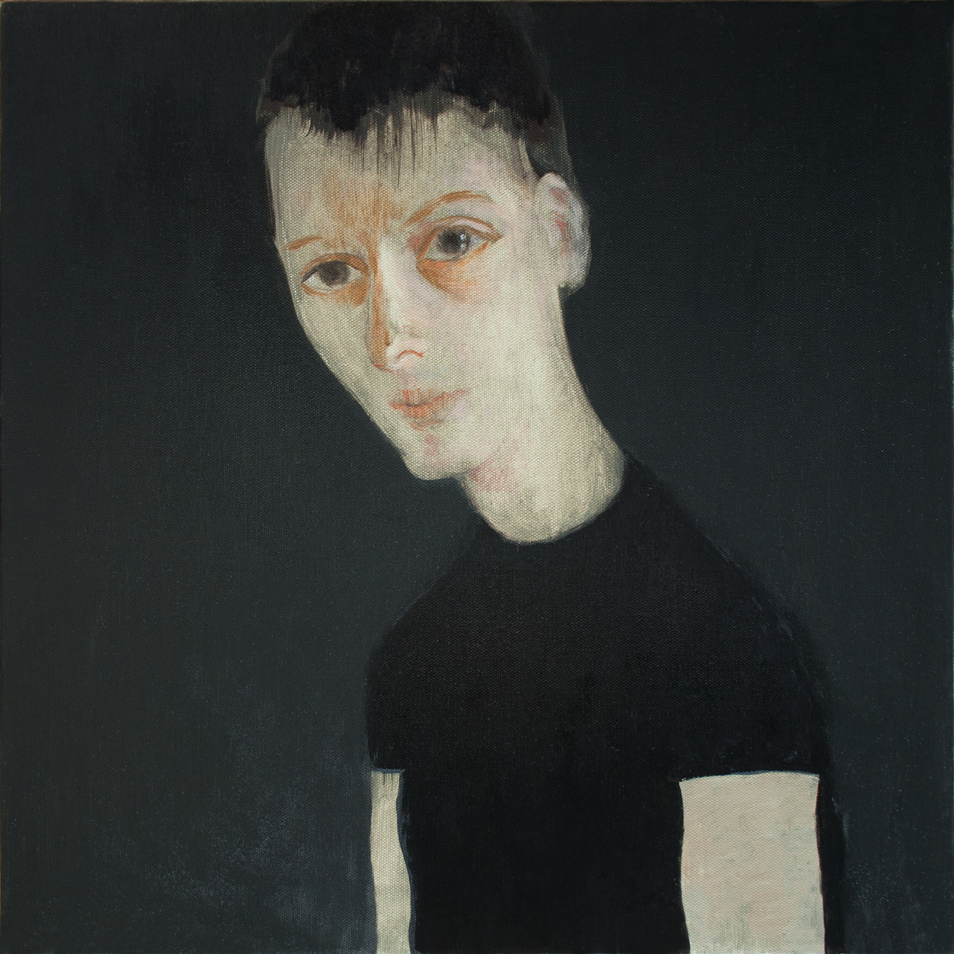 Boy with a black shirt. 2014. Oil on canvas, 18 x 18 inches, (45.7 x 45.7 cm).