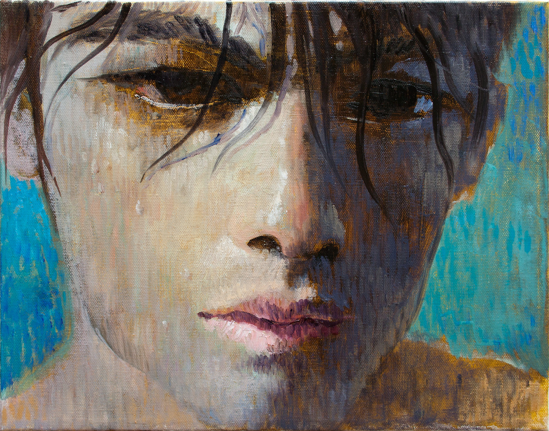 Young man with wet hair. 2013. Oil on canvas. 11 x 14 x 0.8 inches, (28 x 35.5 x 2 cm)