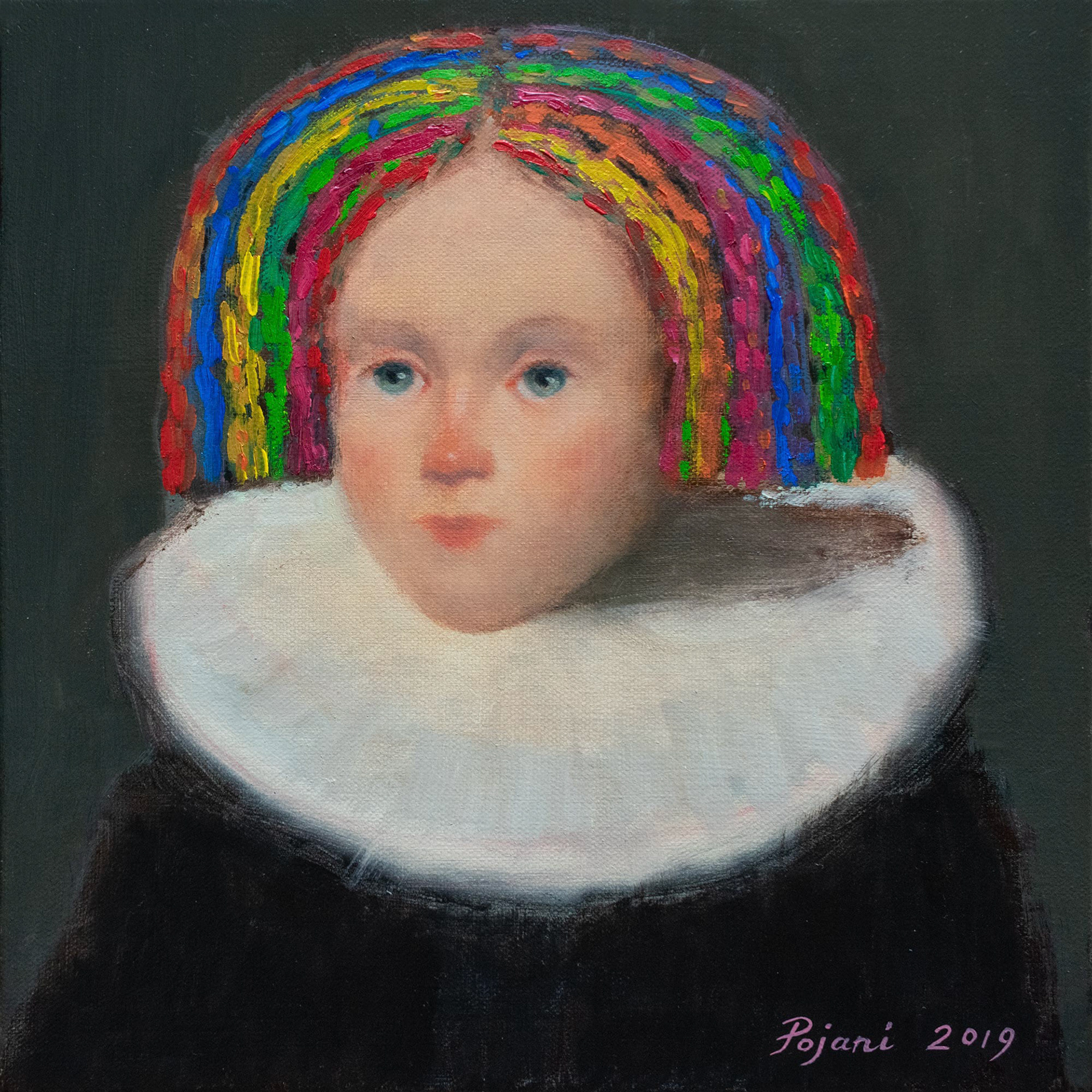 Colorful remembrance of times past. 2019. Oil on canvas, 12 x 12 x 1.4 inches, (30.5 x 30.5 x 3.5 cm)