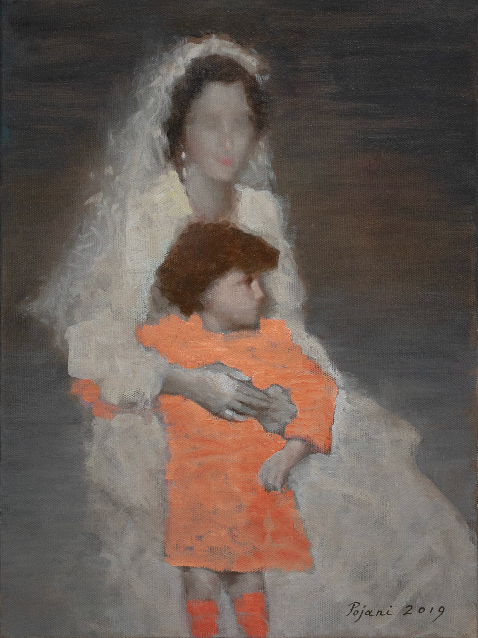 Bride and little girl. 2019. Oil on canvas, 16 x 12 x 1.4 in, (40.6 x 30.4 x 3.5 cm)
