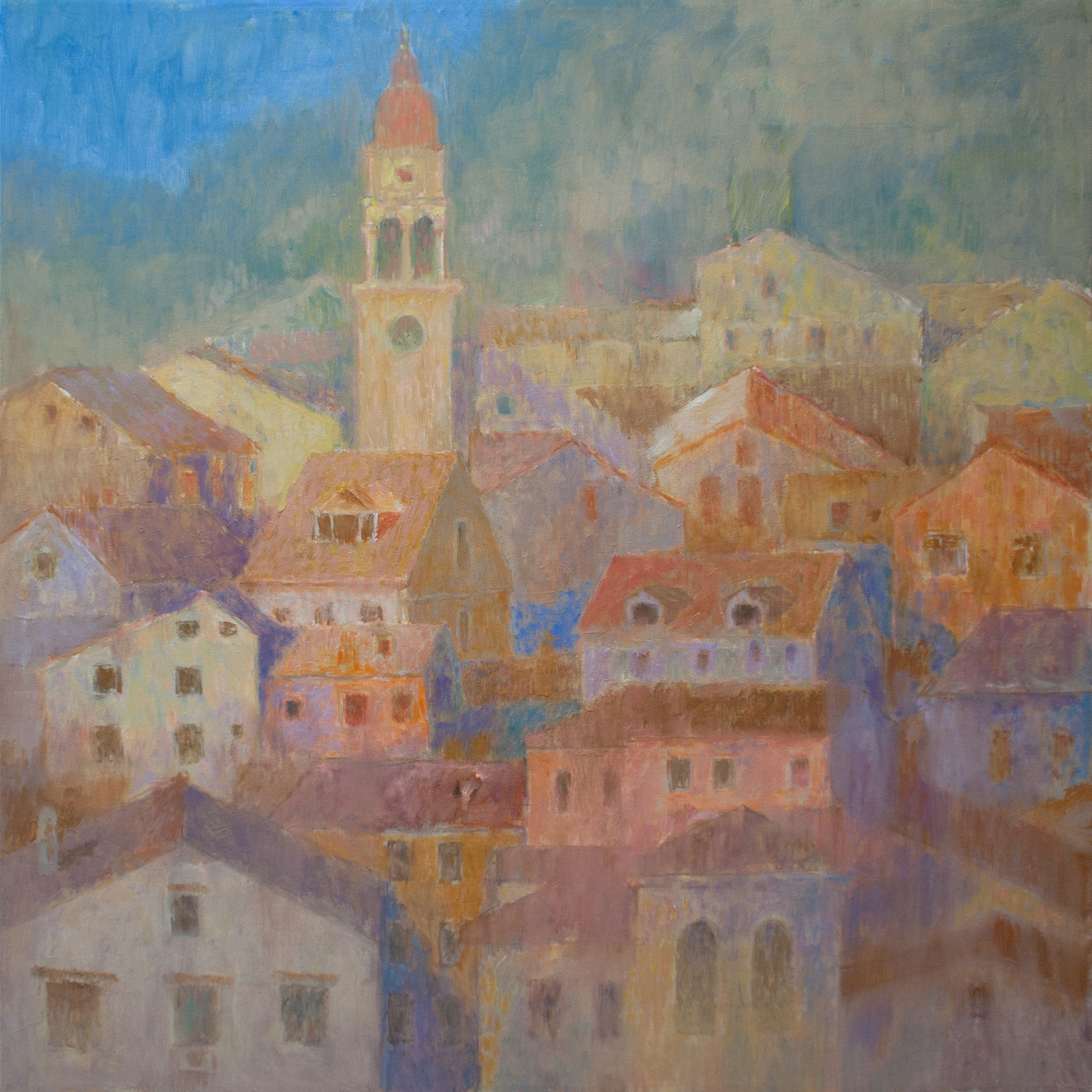 Corfu at noon. Corfu, Greece. 2014. Oil on canvas. 30 x 30 inches, (76.2 x 76.2 cm)