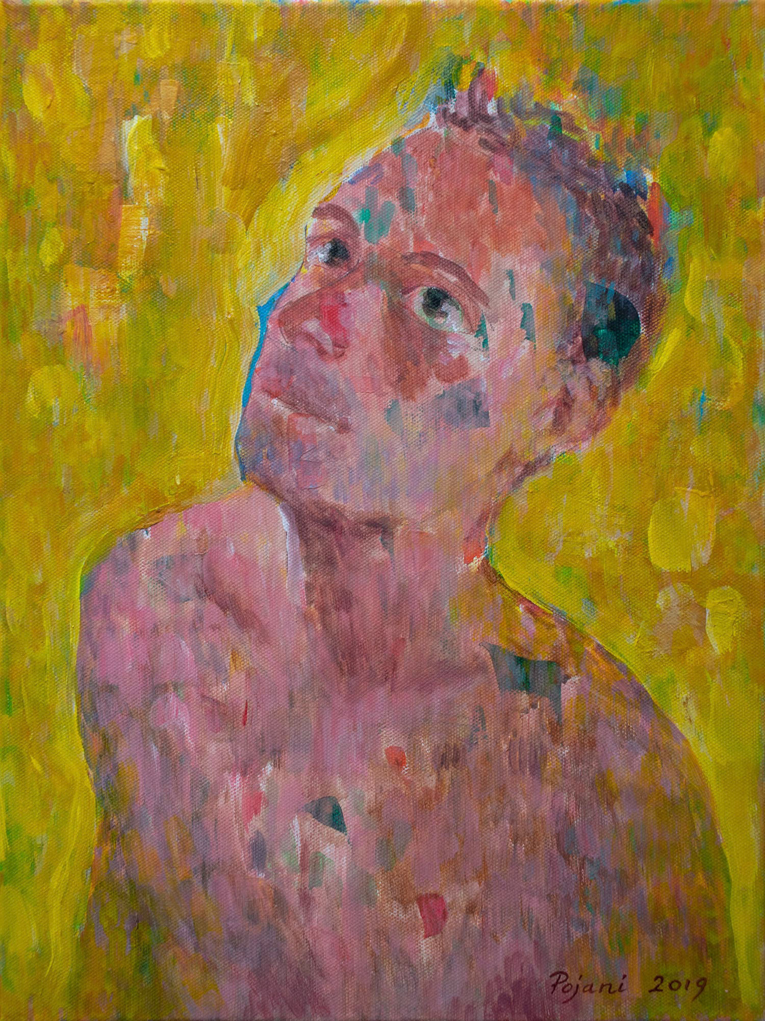 Looking up. 2019. Acrylic on canvas, 16 x 12 x 1.3 in, (40.6 x 30.4 x 3.4 cm)