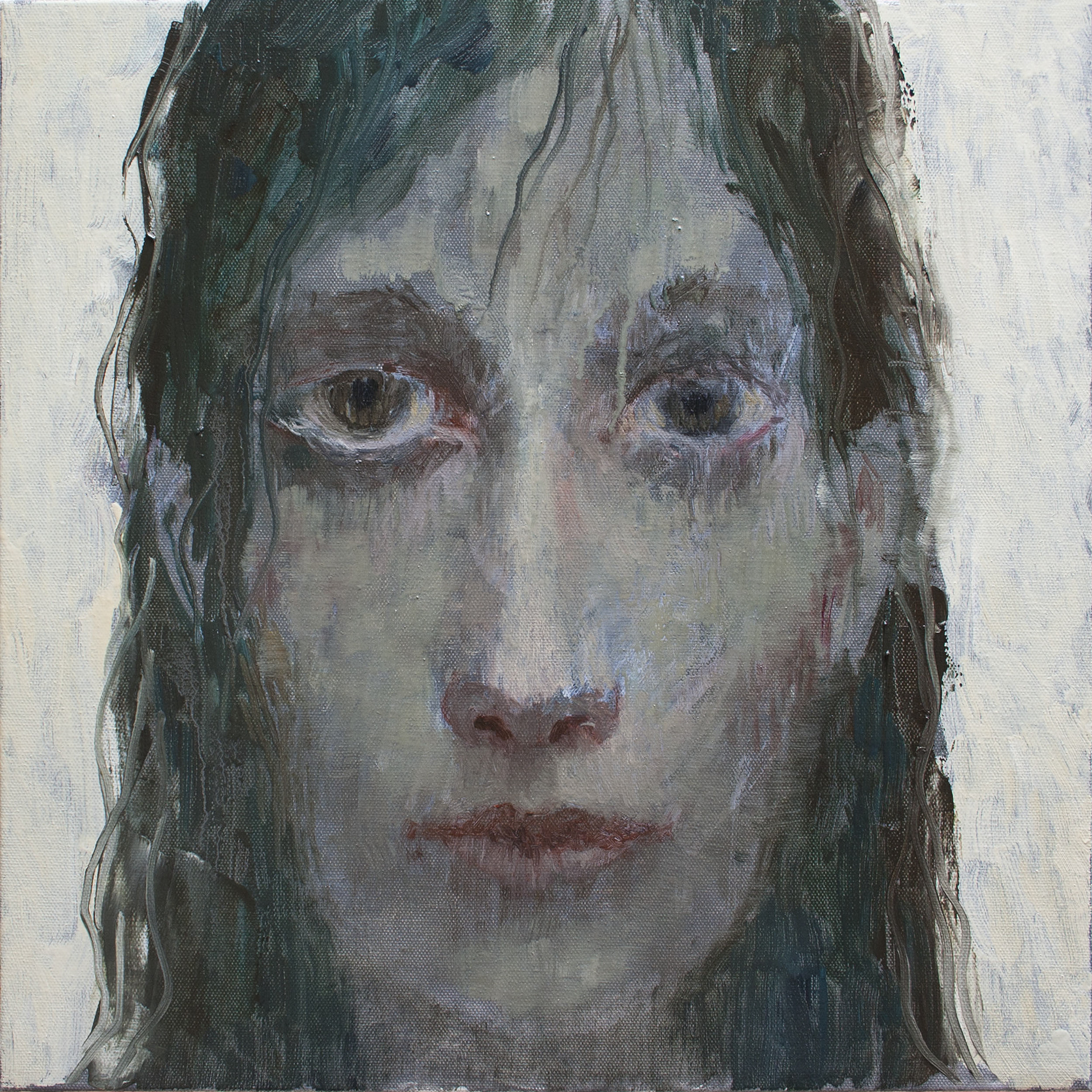 Woman with wet hair 2, 2014, oil on canvas, 16 x 16 inches, (40.6 x 40.6 cm)