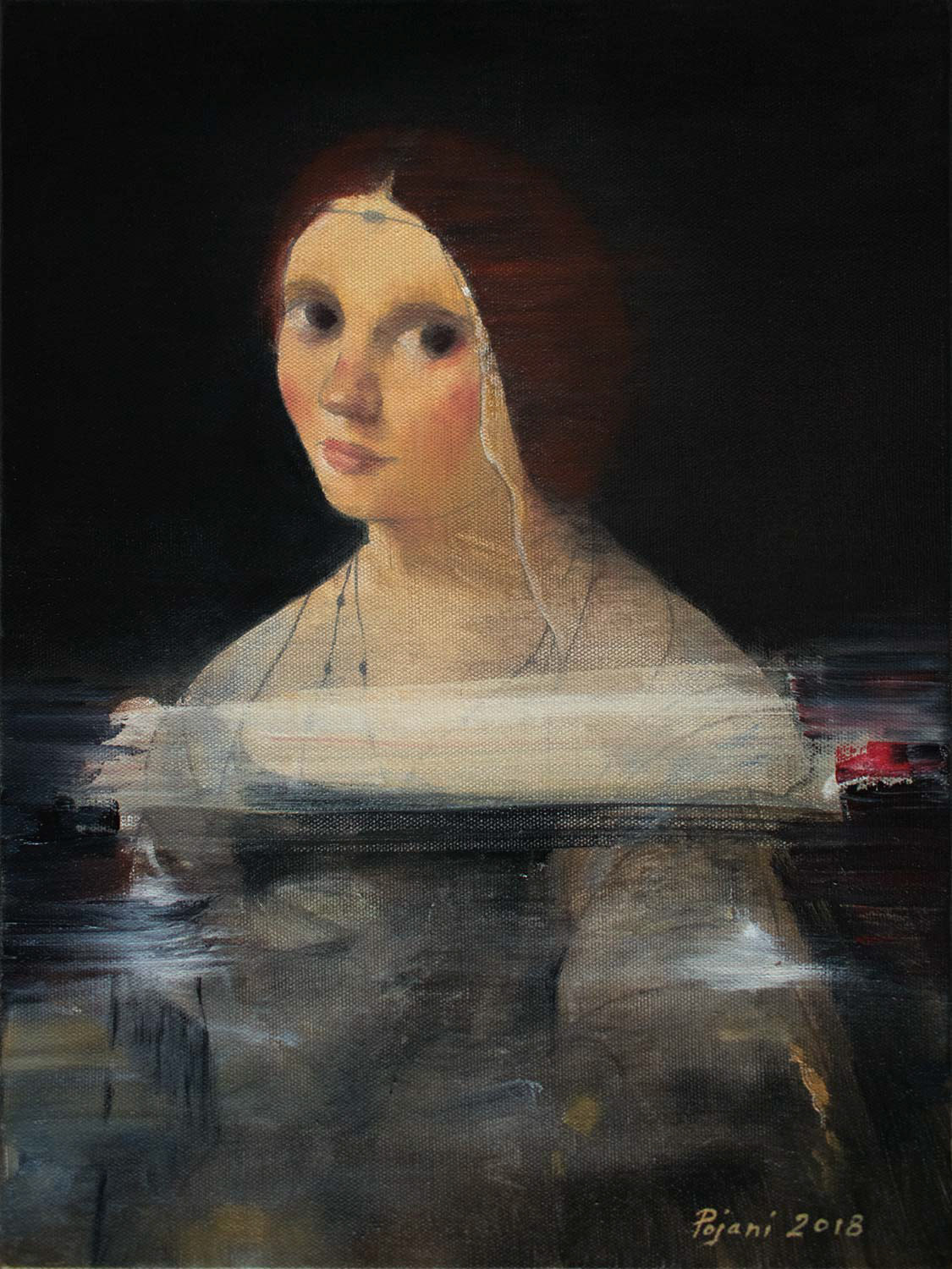 After "Portrait of a Lady" by Giovanni Antonio Boltraffio. 2018. Oil on canvas, 16 x 12 x 1.3 in, (40.6 x 30.4 x 3.4 cm).   Giovanni Antonio Boltraffio (or Beltraffio) (Milan 1466 or 1467 – 1516) was an Italian painter of the High Renaissance from Lombardy, who worked in the studio of Leonardo da Vinci. Boltraffio and Bernardino Luini are the strongest artistic personalities to emerge from Leonardo's studio. (Wikipedia)