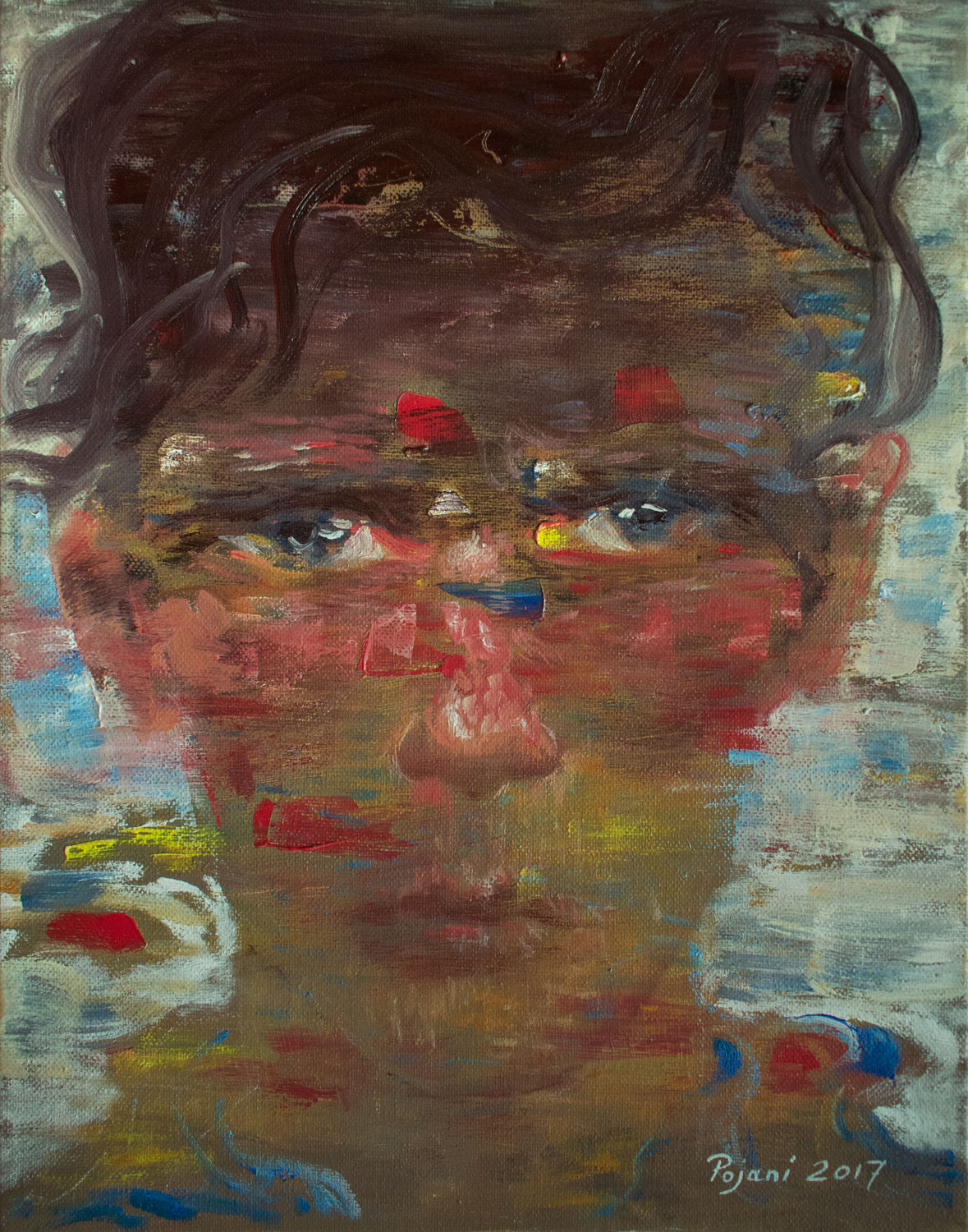 Young man with messy hair. 2017, oil on canvas, 14 x 11 inches, (35.6 x 27.9 cm)