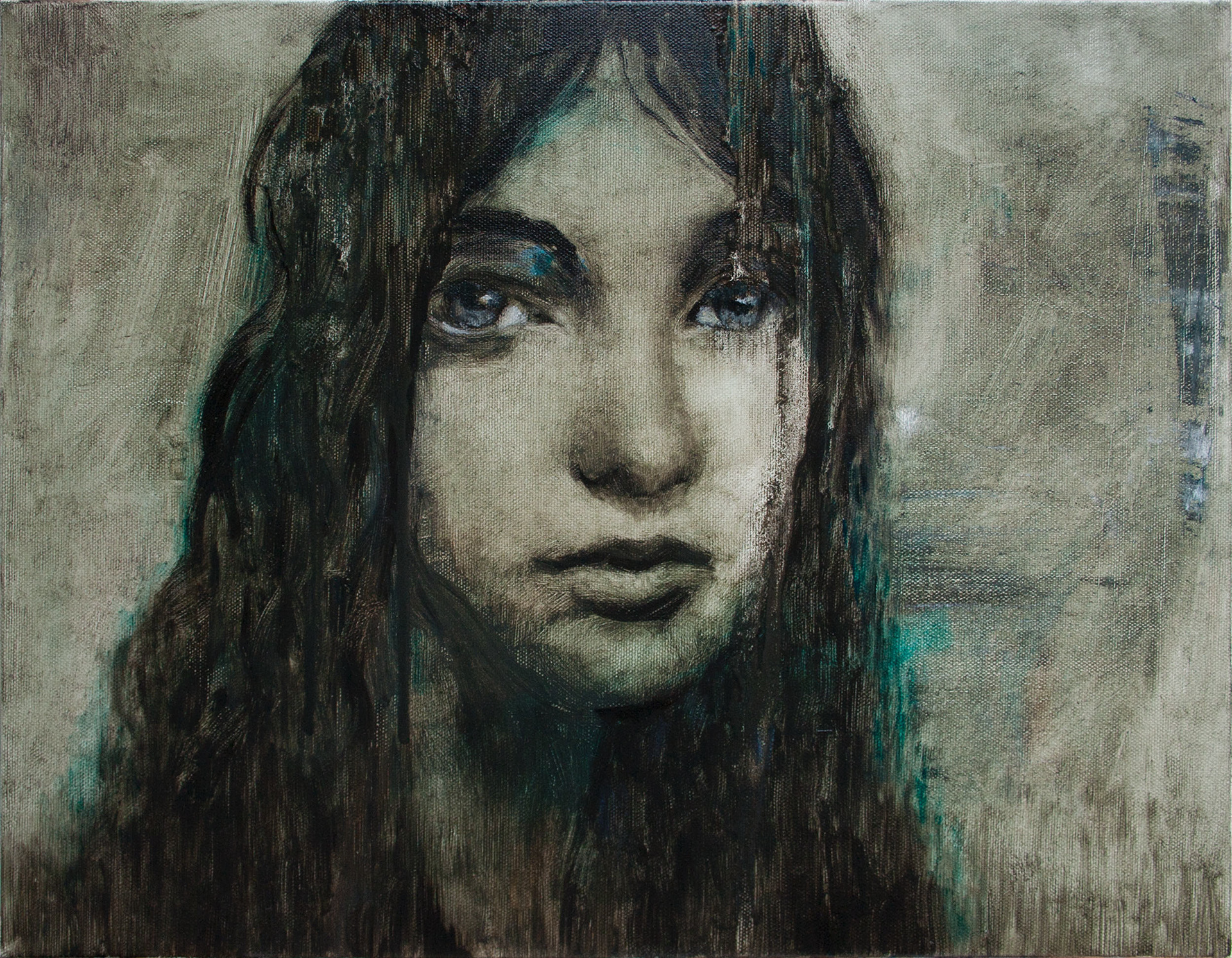 Young woman 48. 2013. Oil on canvas, 14 x 18 inches, (35.5 x 45.7 cm)