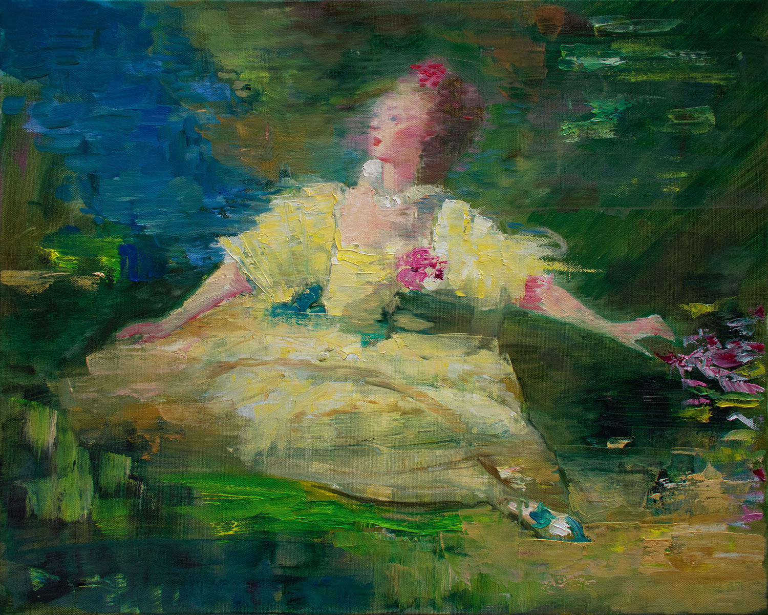 The Meeting. After Jean-Honoré Fragonard, 2018, oil on canvas, 16 x 20 inches, (40.6 x 50.8 cm). From the Series inspired by the Great Masters.