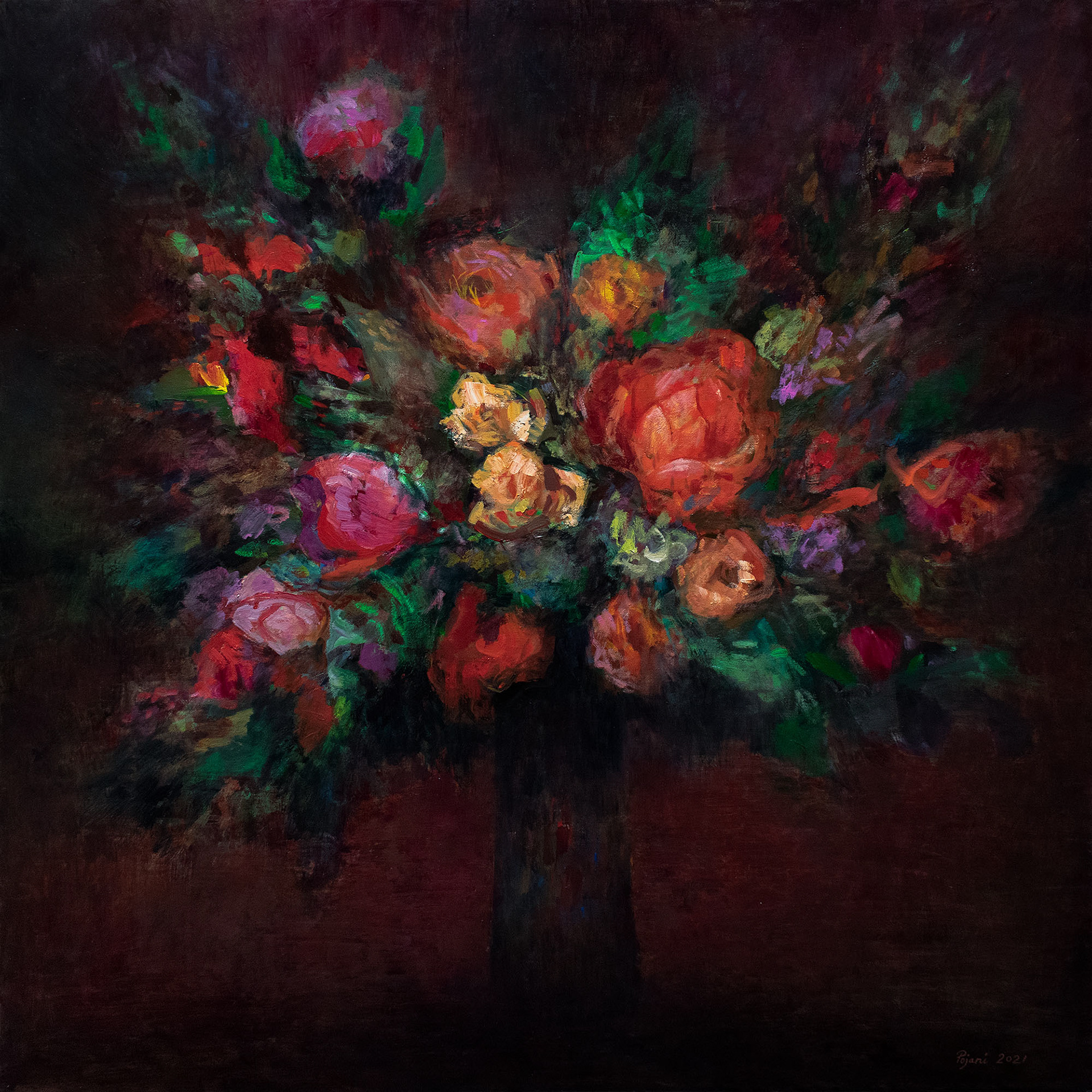 Flowers in a vase. 2021, 36 x 36 x 1.4 in, (91.5 x 91.5 x 3.5 cm)