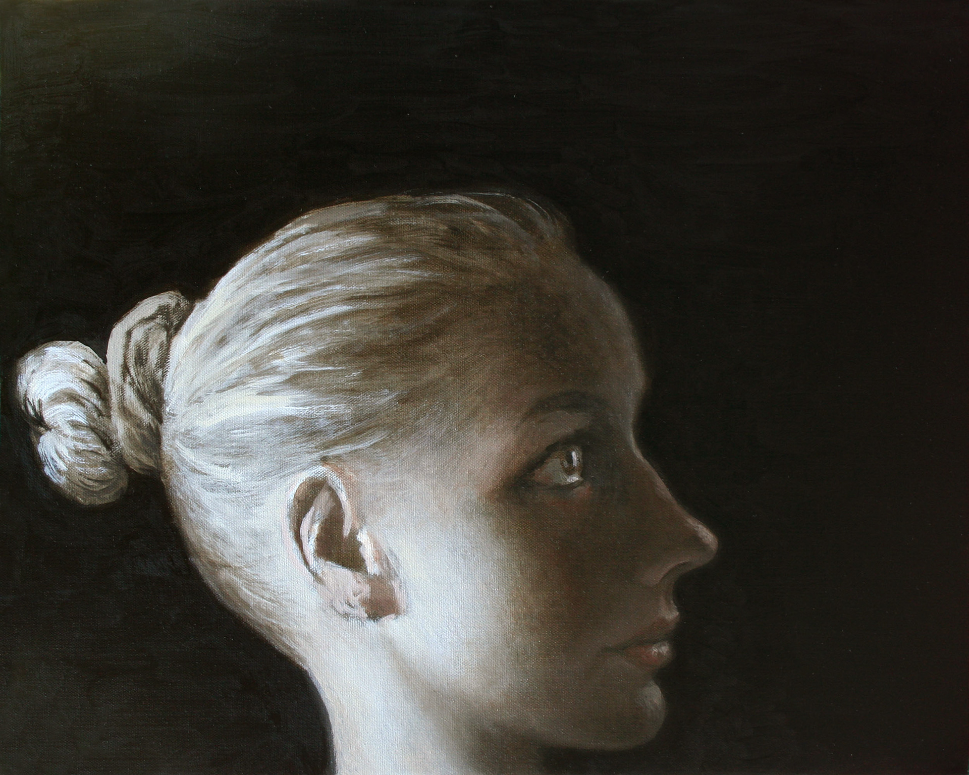Young woman in profile 4, 2011, oil on canvas, 16 x 20 inches, (46 x 50.8 cm).