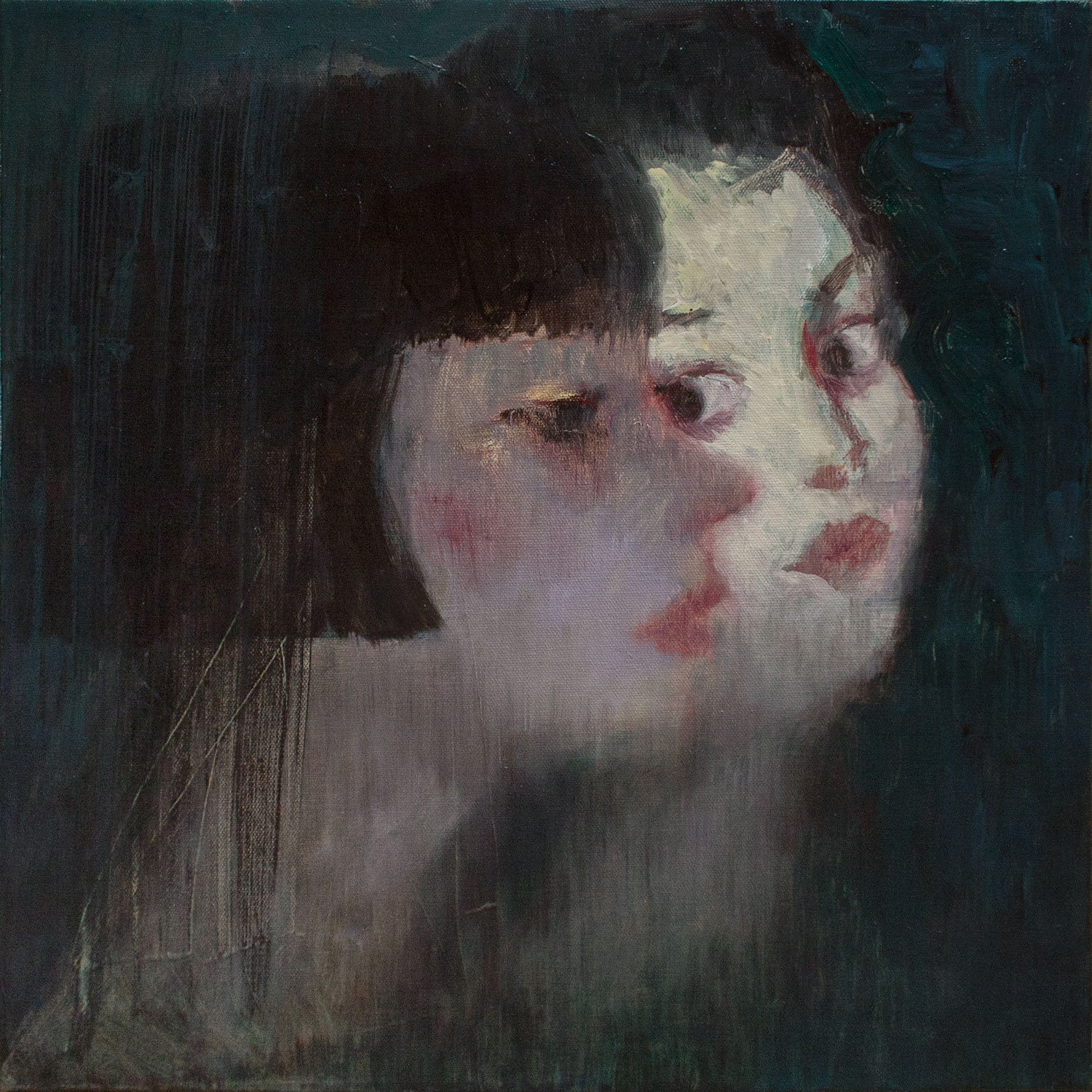 Sisters, 2016, oil on canvas, 18 x 18 inches, (45.7 x 45.7 cm)