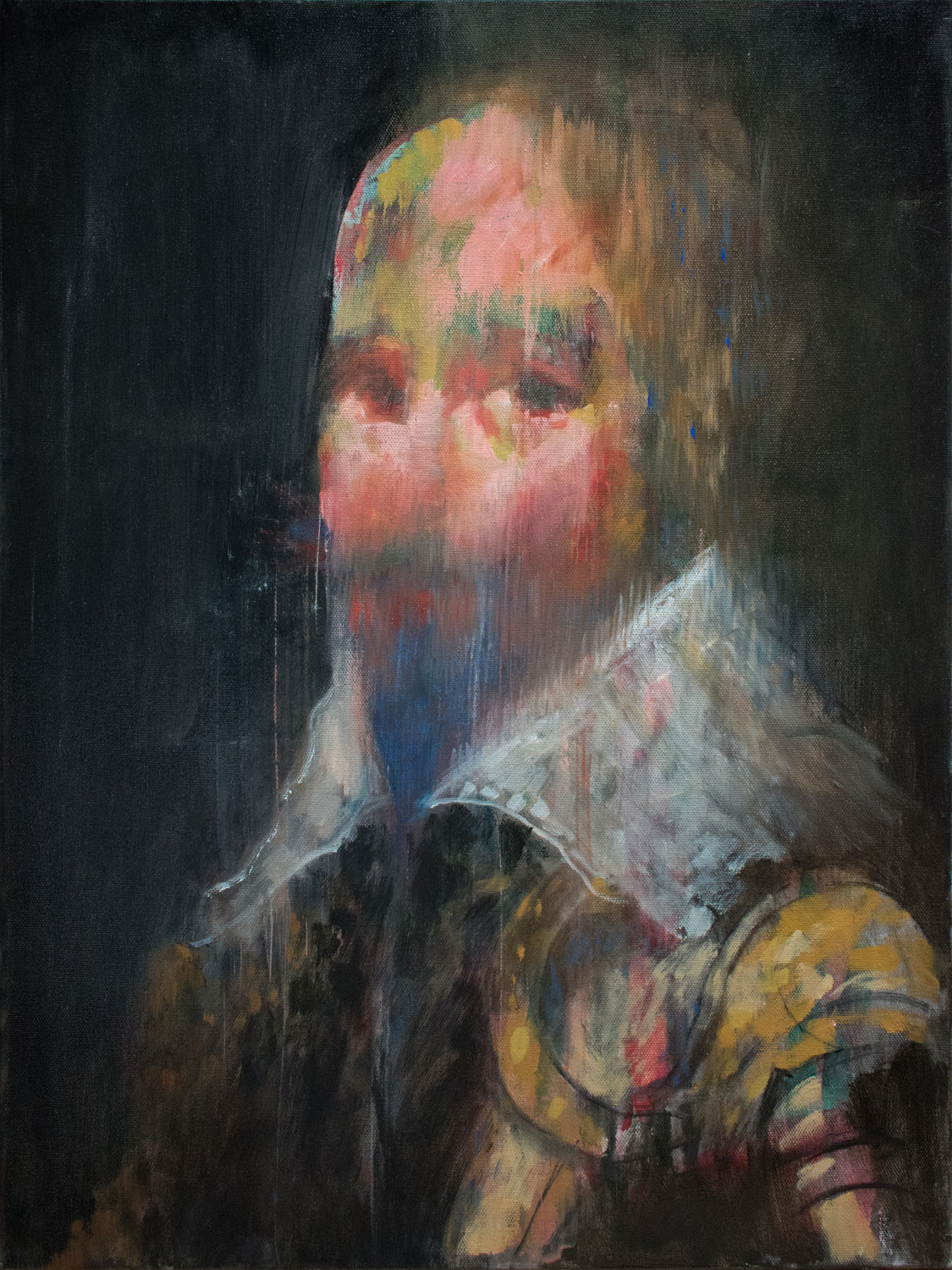 Pacifist in armour. 2017, oil and acrylic on canvas, 24 x 18 x 0.7 inches, (61 x 45.7 x 1.8 cm). From the Series inspired by the Great Masters