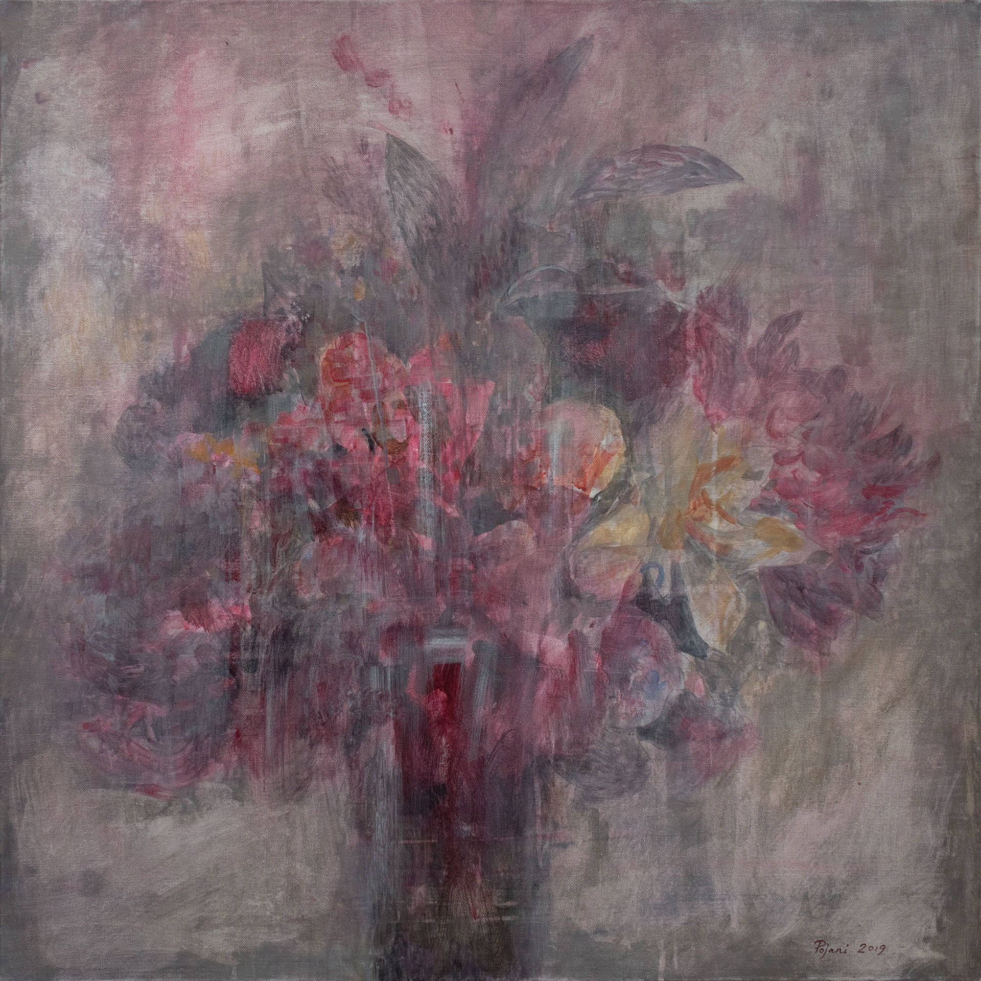 Flowers in a vase 2. 2019. Acrylic on canvas, 30 x 30 x 1.4 inches, (76.2 x 76.2 x 3.5 cm) 