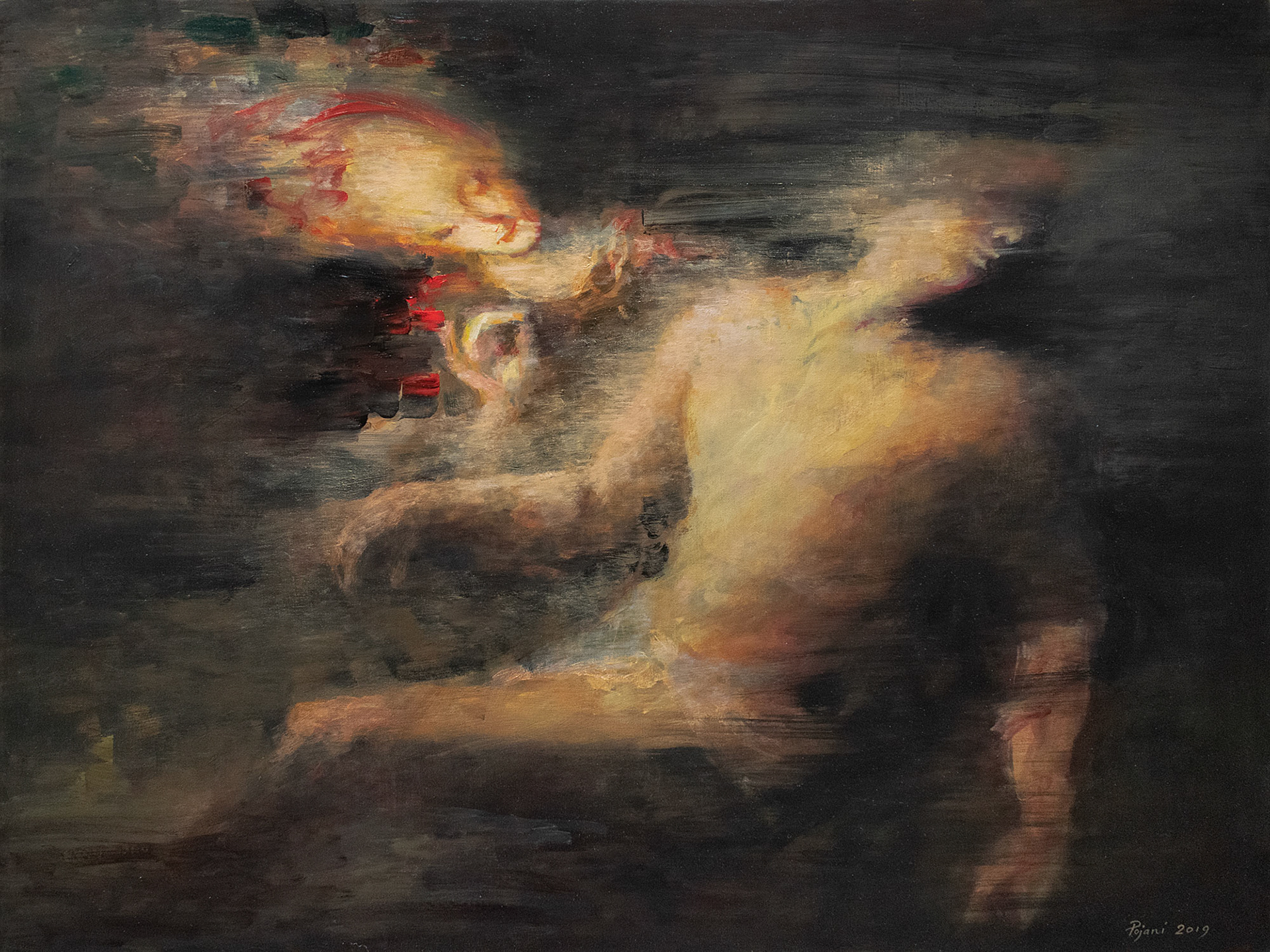 The Healing. 2019, 30 x 40 x 1.3 inches, (76.2 x 101.6 x 3.3 cm). After "St. Sebastian Healed by St. Irene", by the French painter of the Baroque Era, Trophime Bigot)