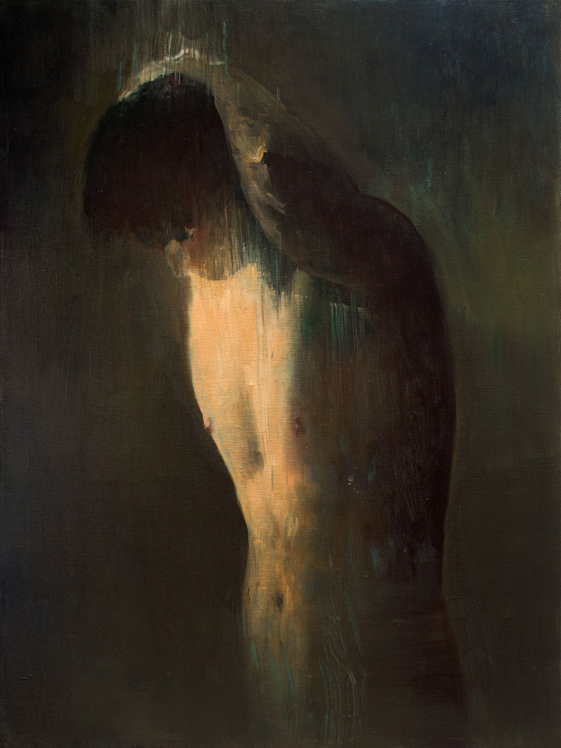 Man with head lowered. 2015. Oil on canvas. 24 x 18 inches, (61 x 45.7 cm)