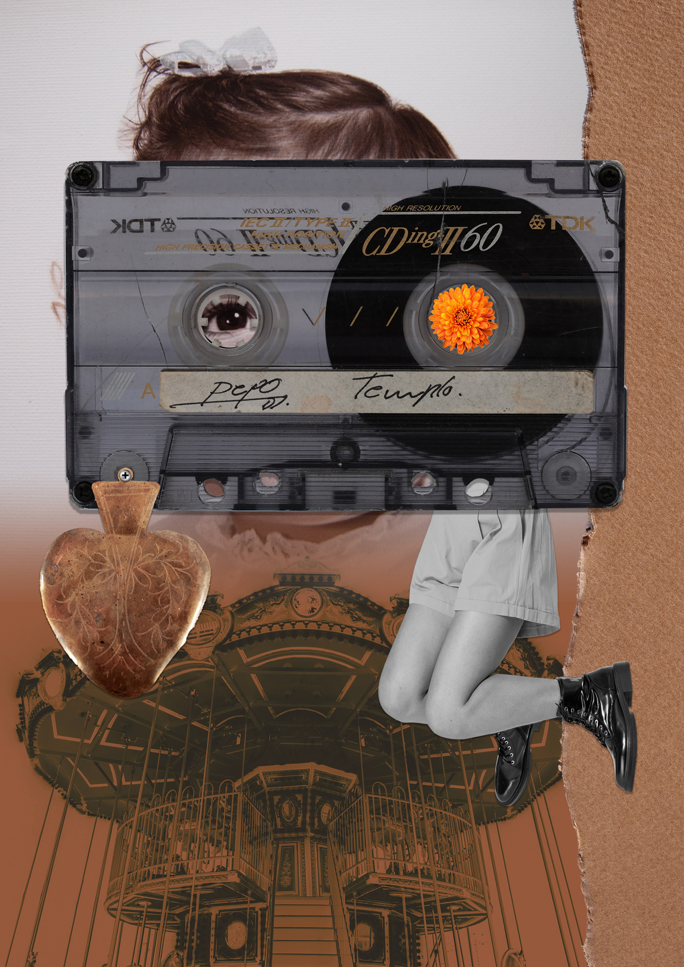 Submission for ‘Play and Record’ by the Edinburgh Collage Collective: Cassette Tape Collages. Open Submission Project May 2021. Original tape photograph by www.customixed.com