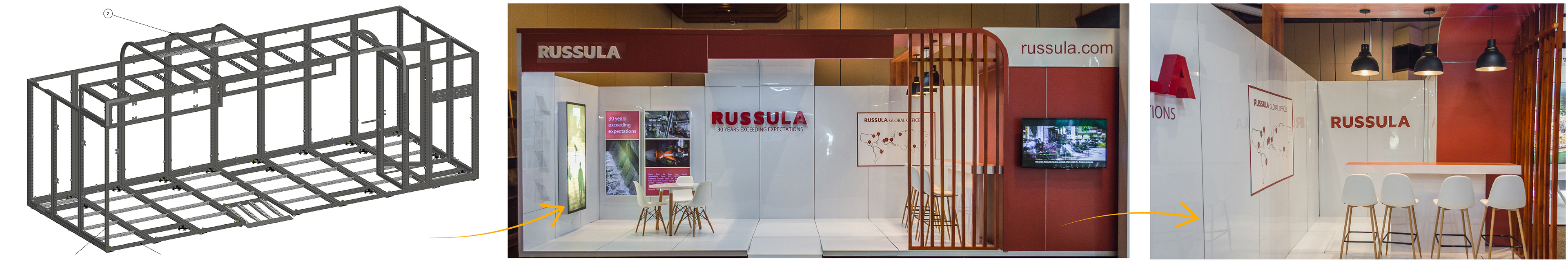 wooden, custom-built booth.