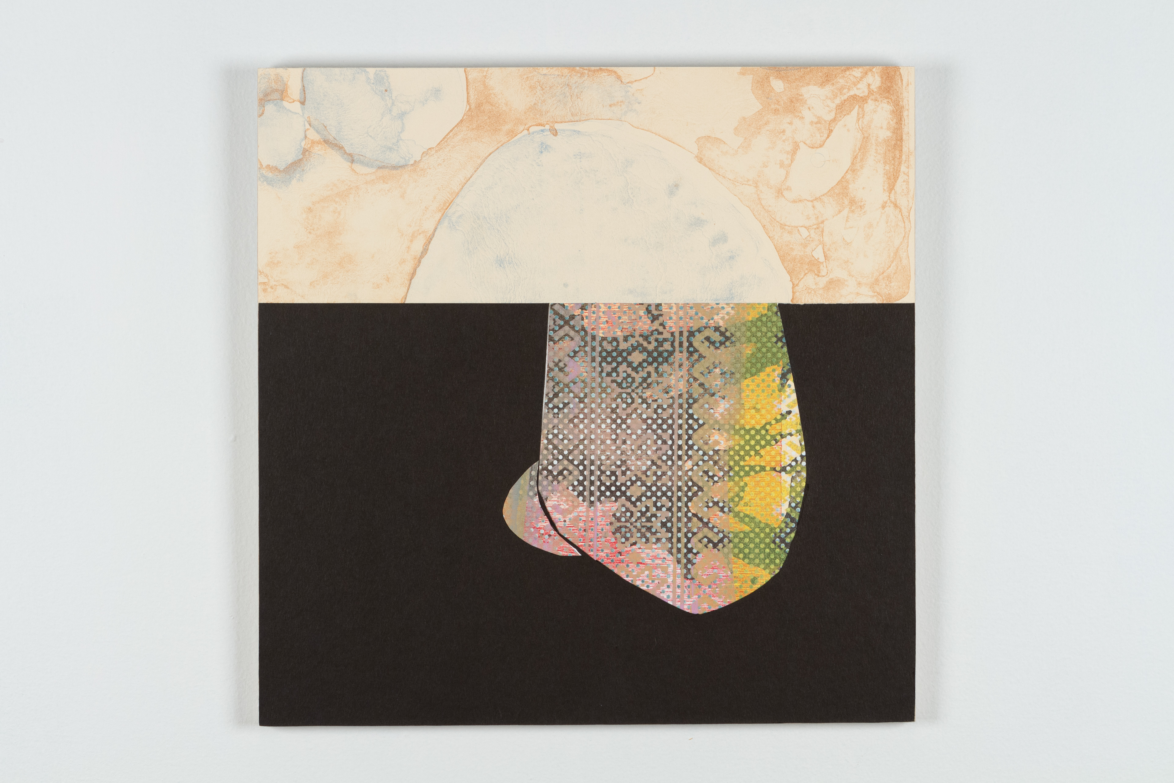 Gentle Whispers I  Lithograph, silkscreen collage, mounted on board, fringe  2022  16”x12” 