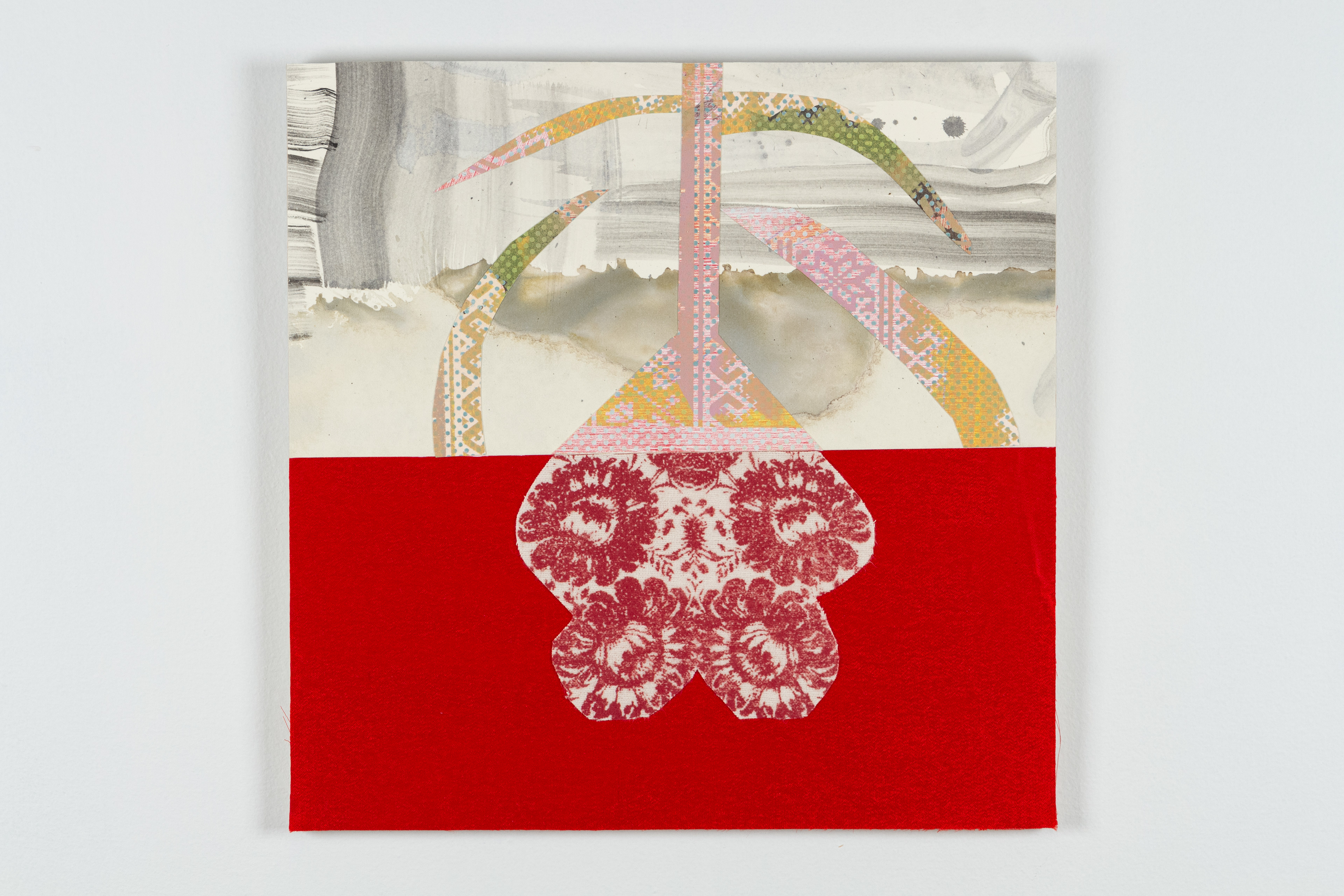 Blood of Oppressors   Lithograph, silkscreen collage, mounted on board, fringe  2022  16”x12” 