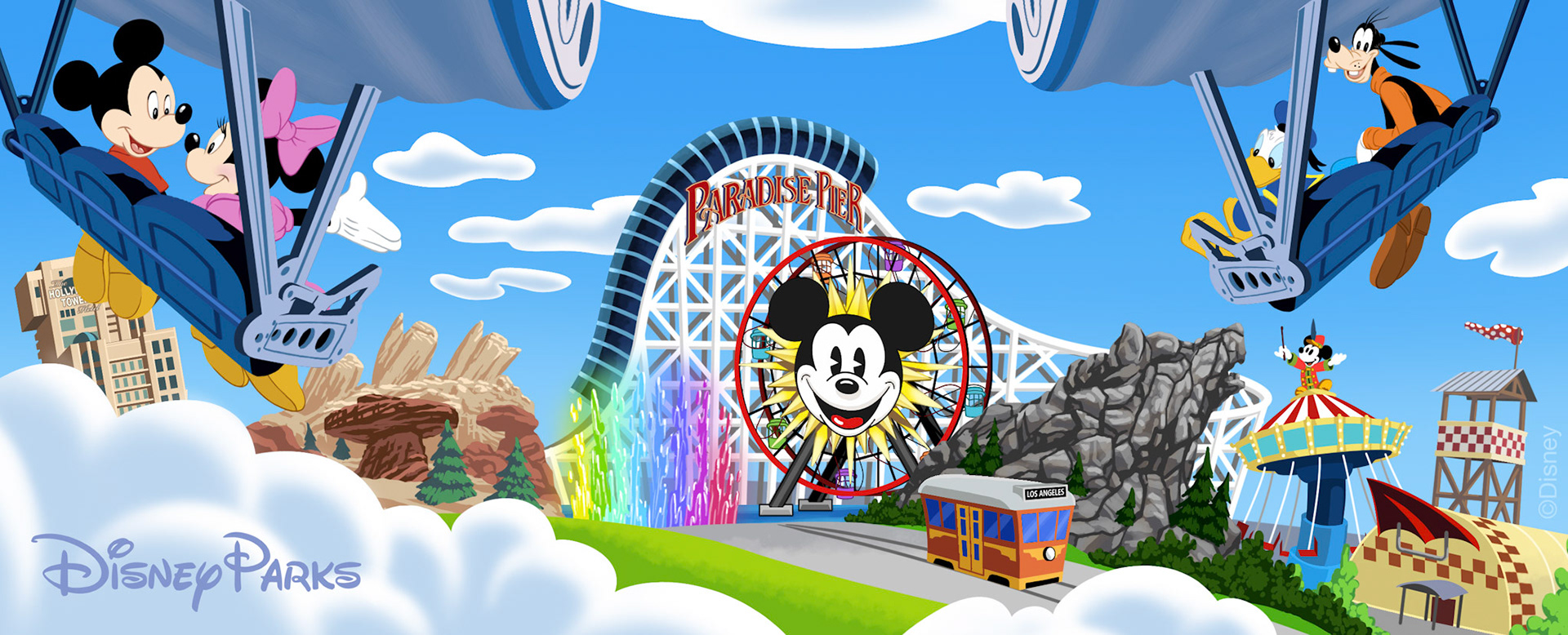 Incorporating the Soarin' attraction vehicle allows for a high-flying tour of Disney's California Adventure Park.