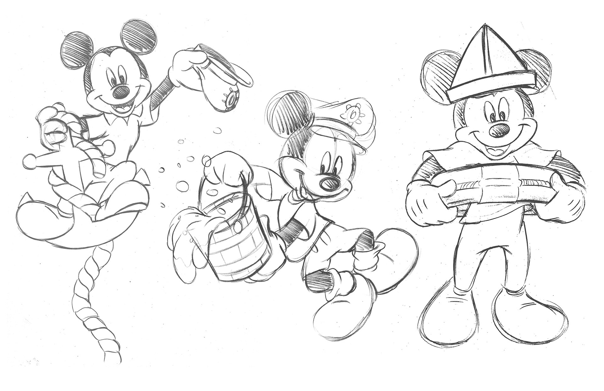 Mickey Mouse saluting parade attendees as he makes his way through the streets of New York City