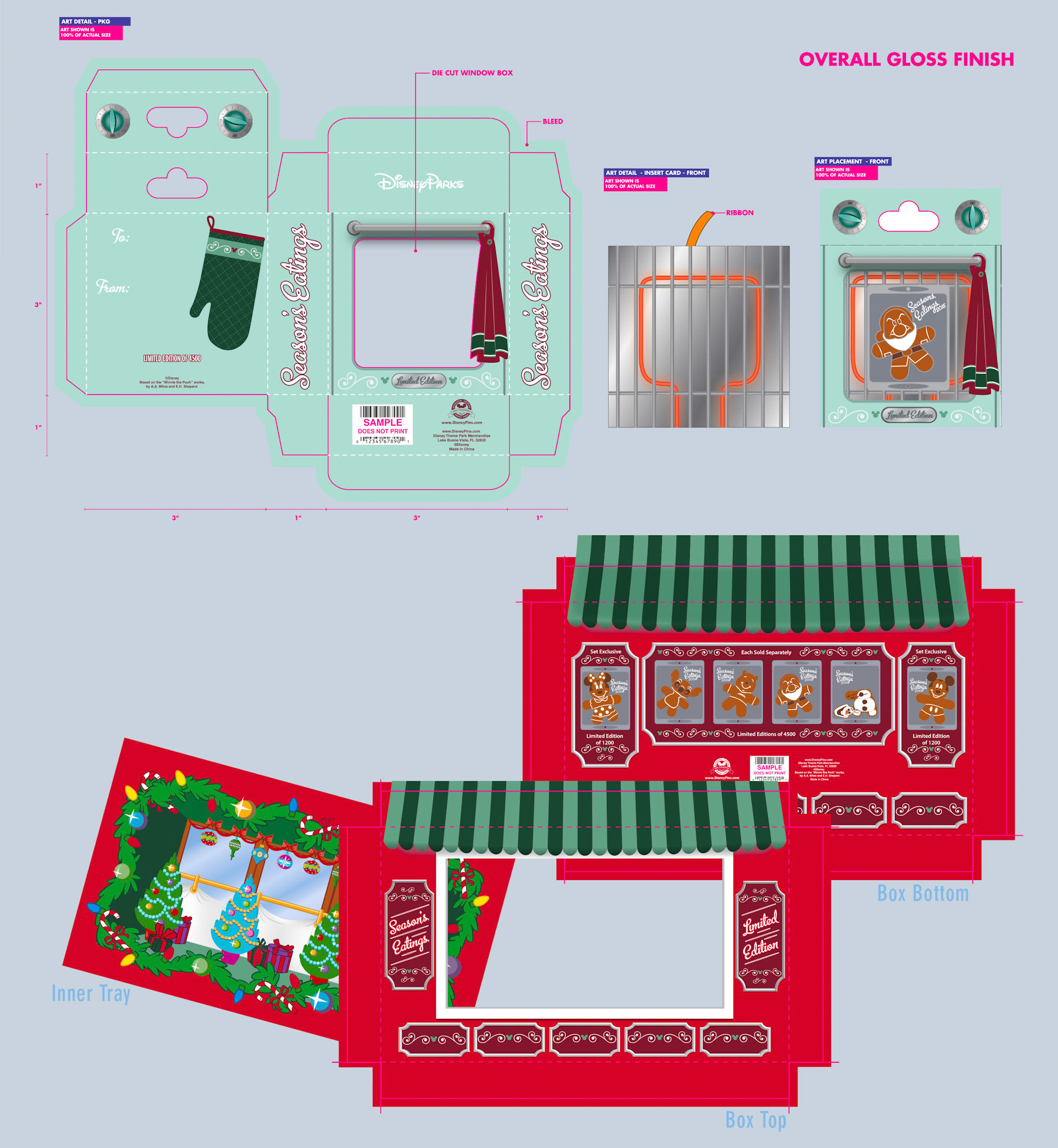 Packaging design for pin set and individual pins. Both are designed to reflect the baking nature of the pin theme.