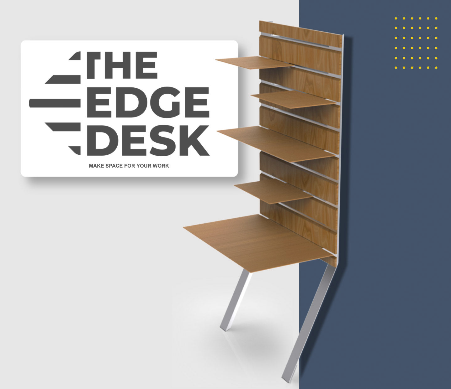 Glamor shot of the Edge Desk with Logo Design