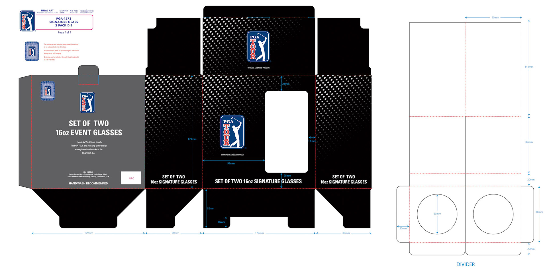 Glassware packaging design for PGA event glasses