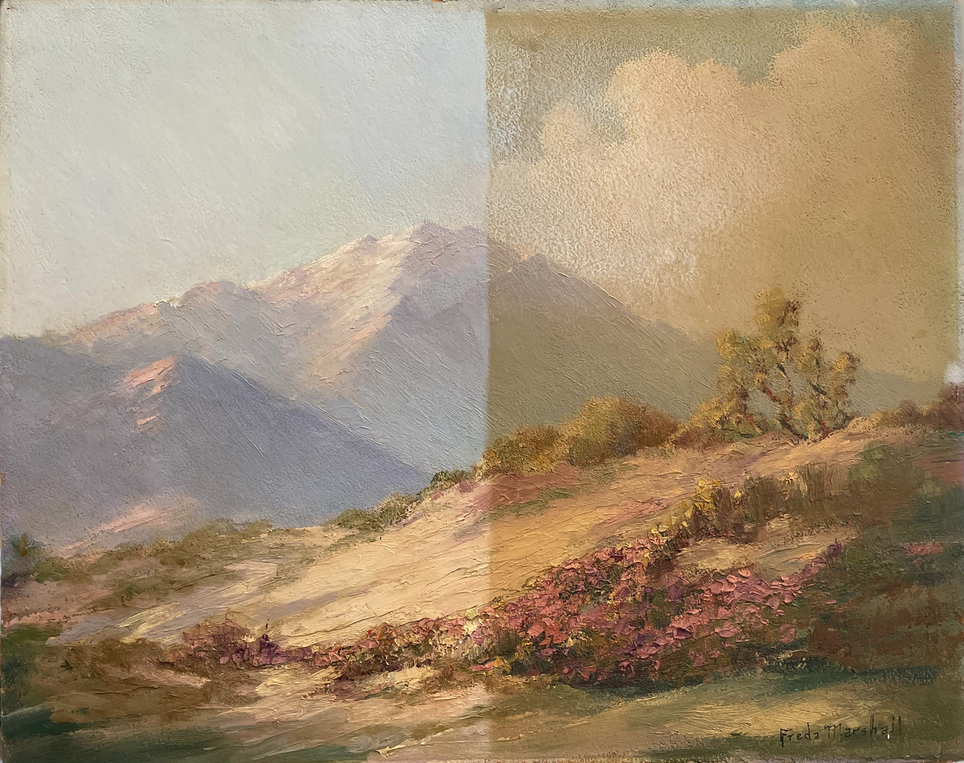 original art oil painting landscape during cleaning restoration